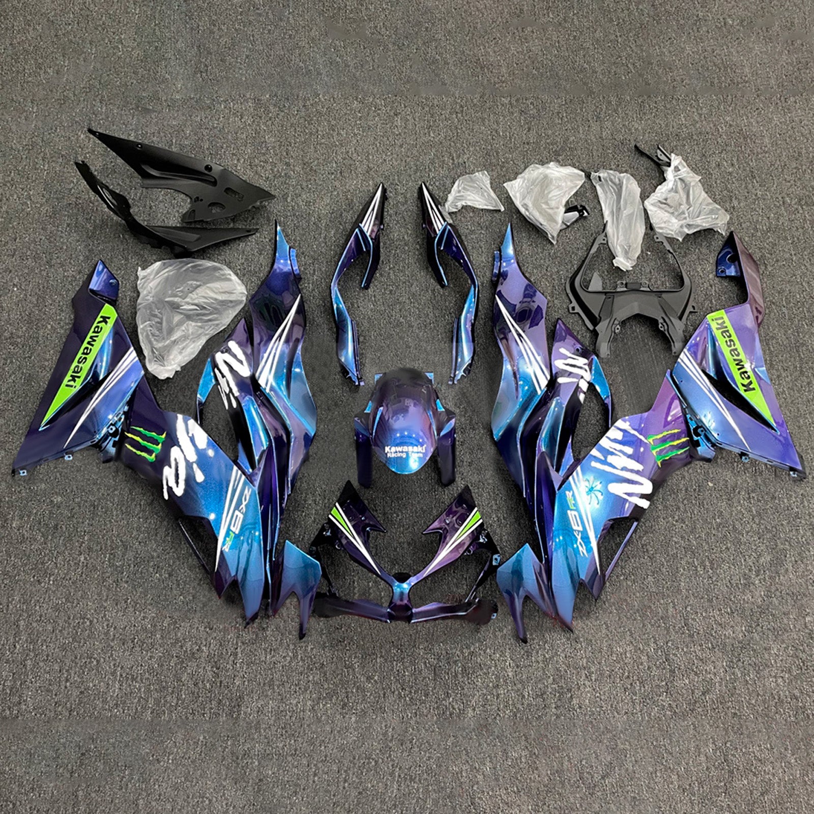 Amotopart 2019-2023 Kawasaki ZX6R Blue Purple Chameleon Fairing Kit