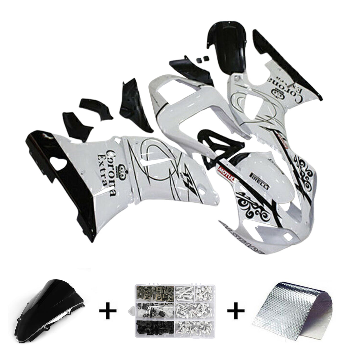 Amotopart 2000-2001 Yamaha YZF 1000 R1 White Black Fairing Kit
