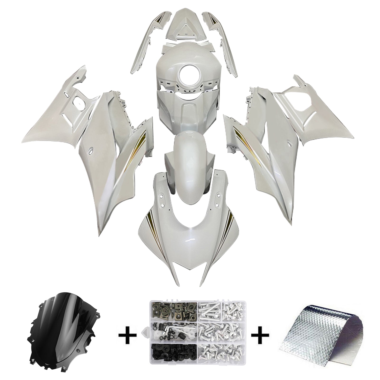 Kit de carénage Amotopart Yamaha 2019-2021 YZF R3/YZF R25 blanc brillant