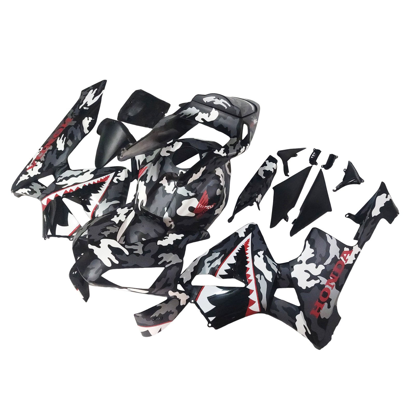 Amotopart 2003-2004 Honda CBR600RR Black White Shark Fairing Kit