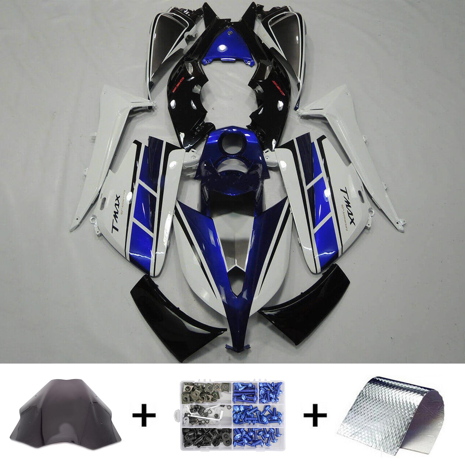 Amotopart 2012-2014 Yamaha T-Max TMAX530 Blue&White Fairing Kit