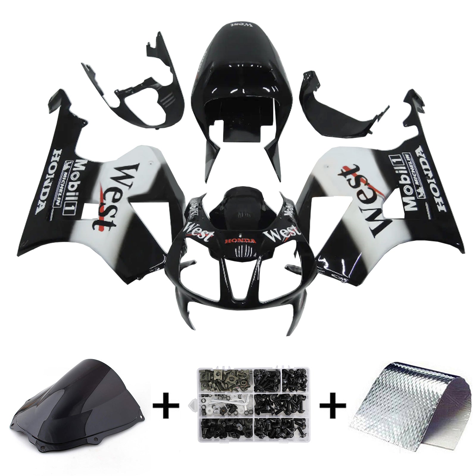 Amotopart 2000-2006 Honda VTR1000 RC51 Black White & Logo  Fairing Kit