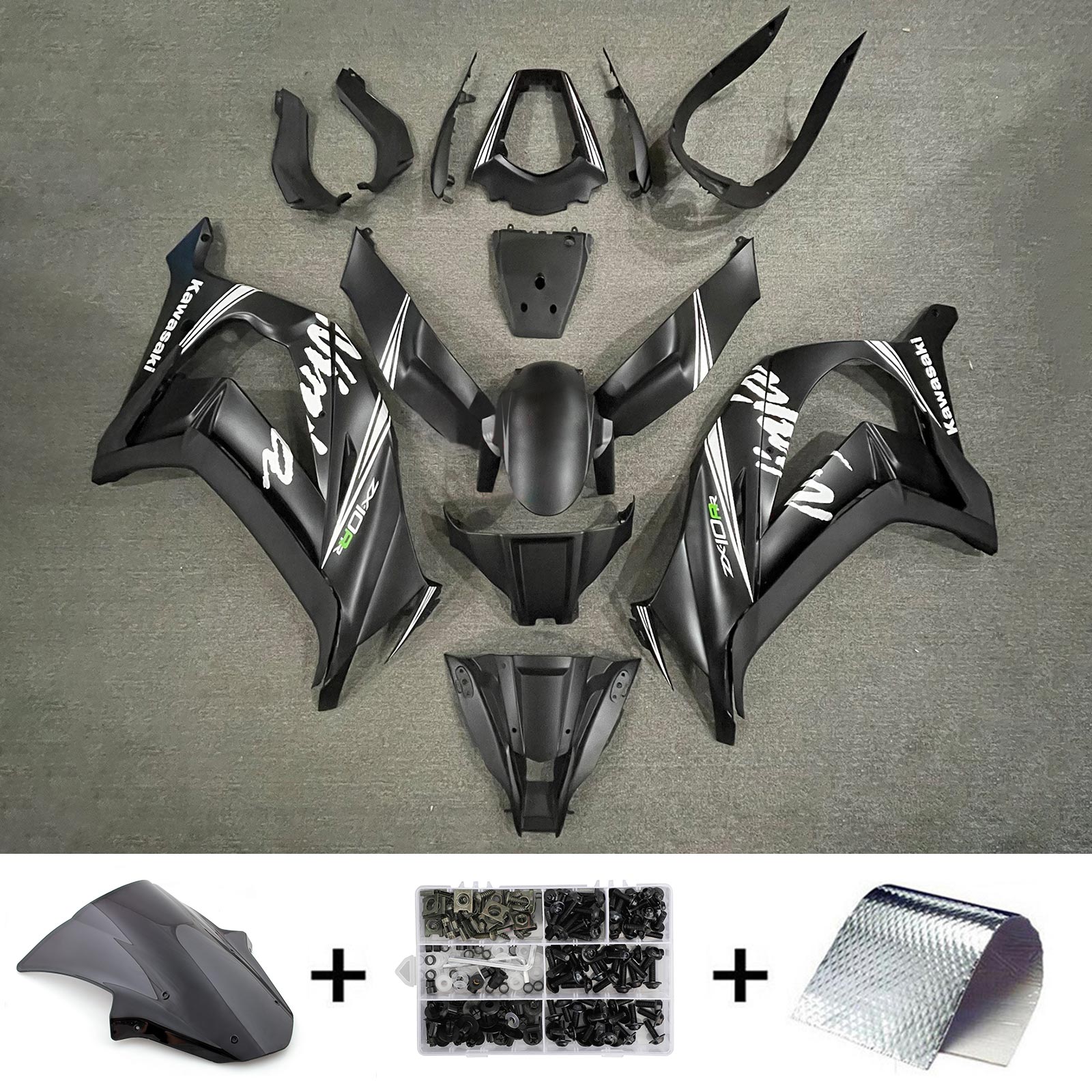 Amotopart 2011-2015 Kawasaki ZX10R negro con kit de carenado con logotipo