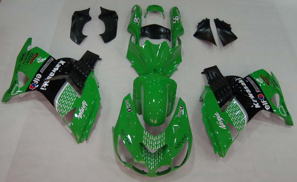 Amotopart 2006–2011 Kawasaki ZX14R Verkleidungsset in Schwarz und Grün