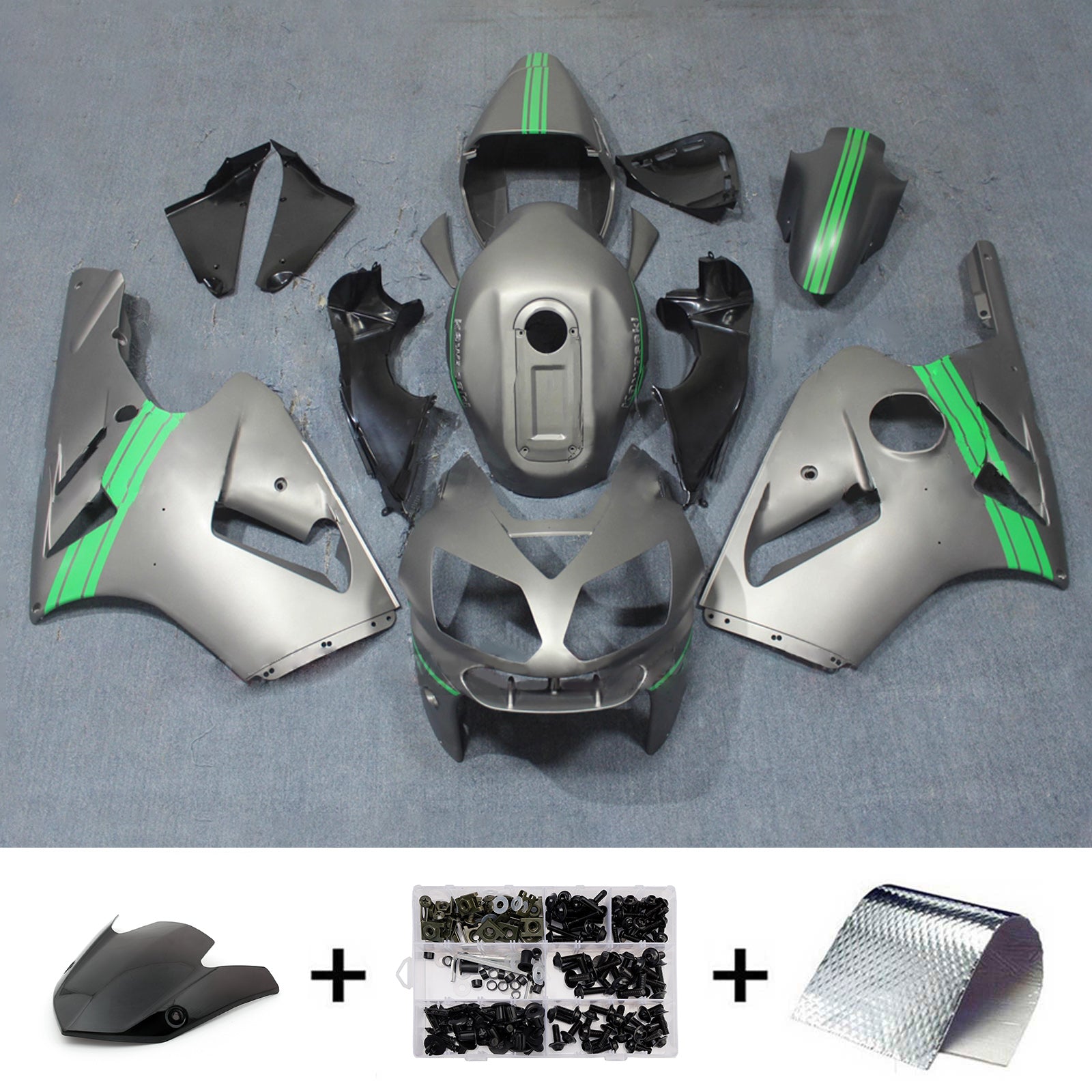 Amotopart 2002-2005 Kawasaki ZX12R Grey Green Fairing Kit