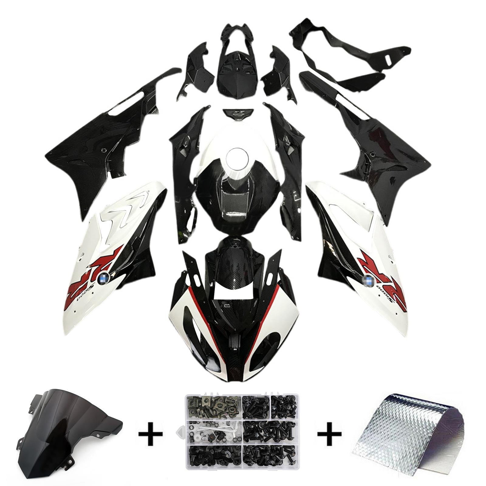 Kit de carénage Amotopart BMW S1000RR 2017-2018 noir et blanc