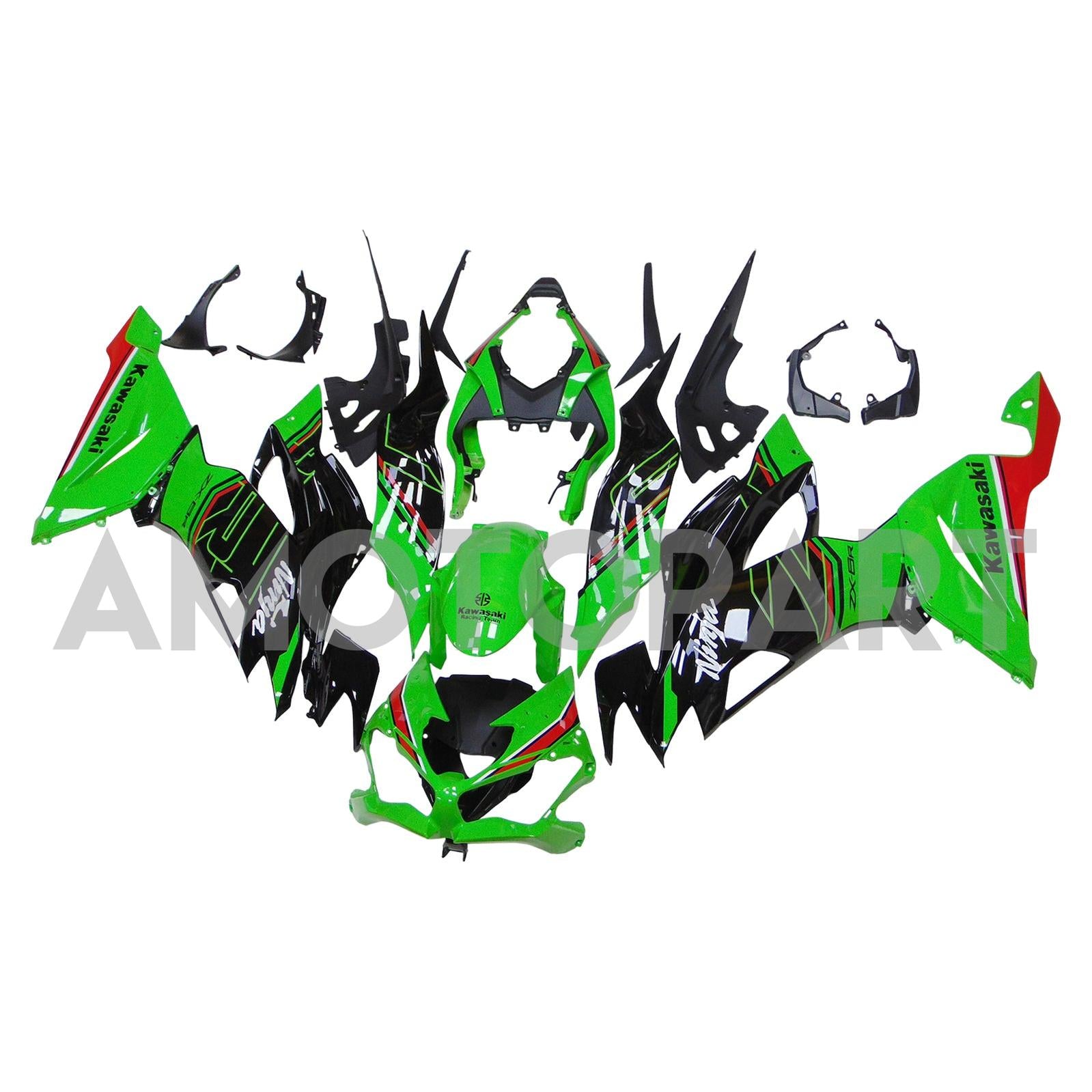 Amotopart 2019-2023 Kawasaki ZX6R Green Black Fairing Kit