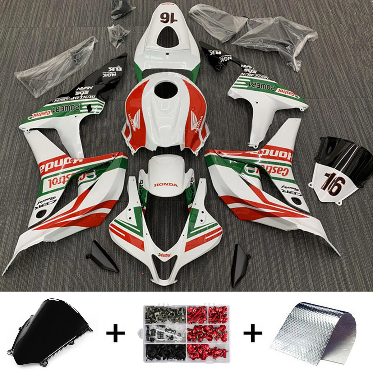 Kit carena Amotopart 2007-2008 Honda CBR600RR bianco rosso verde