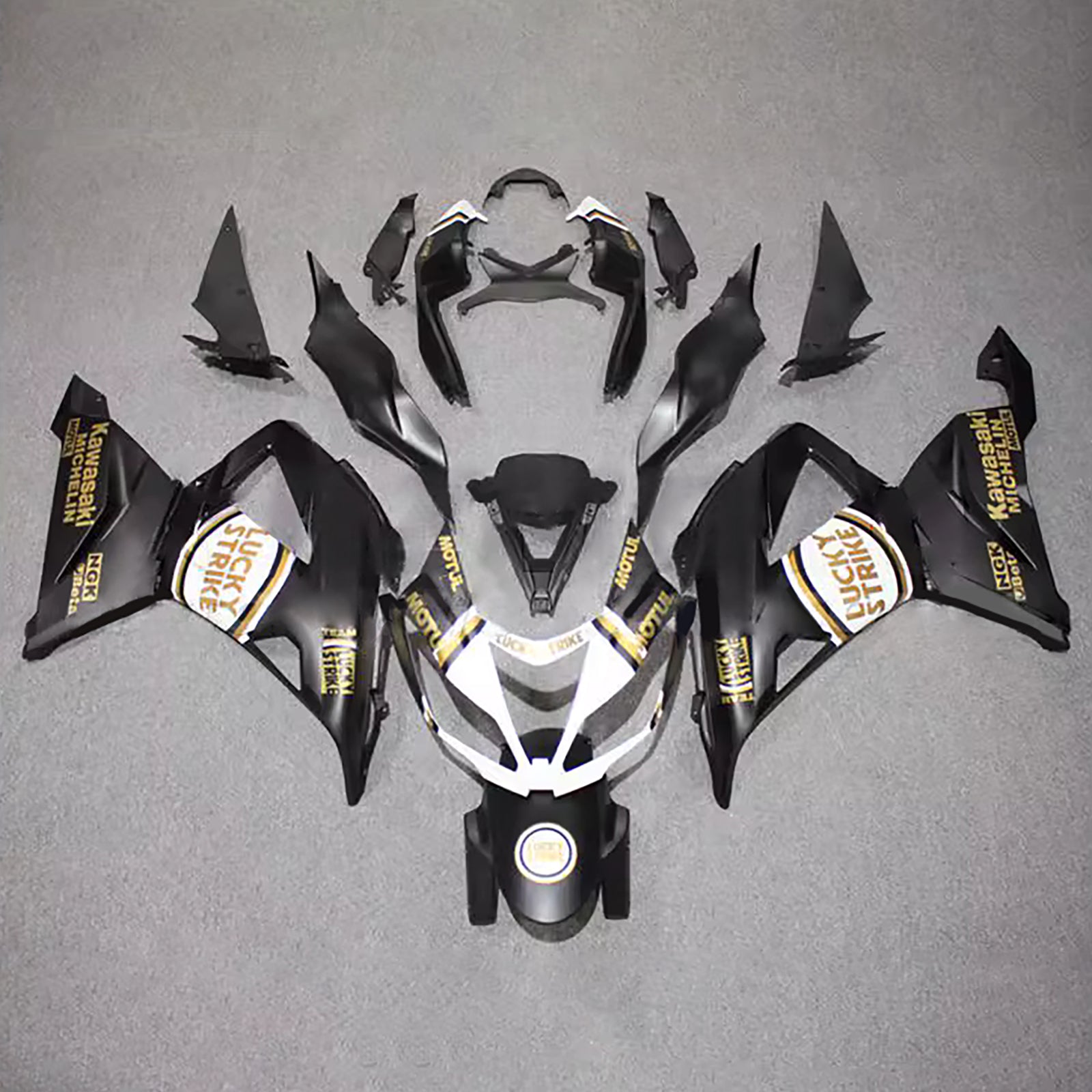 Amotopart 2013-2018 Kawasaki ZX6R 636 Black White Gold Fairing Kit