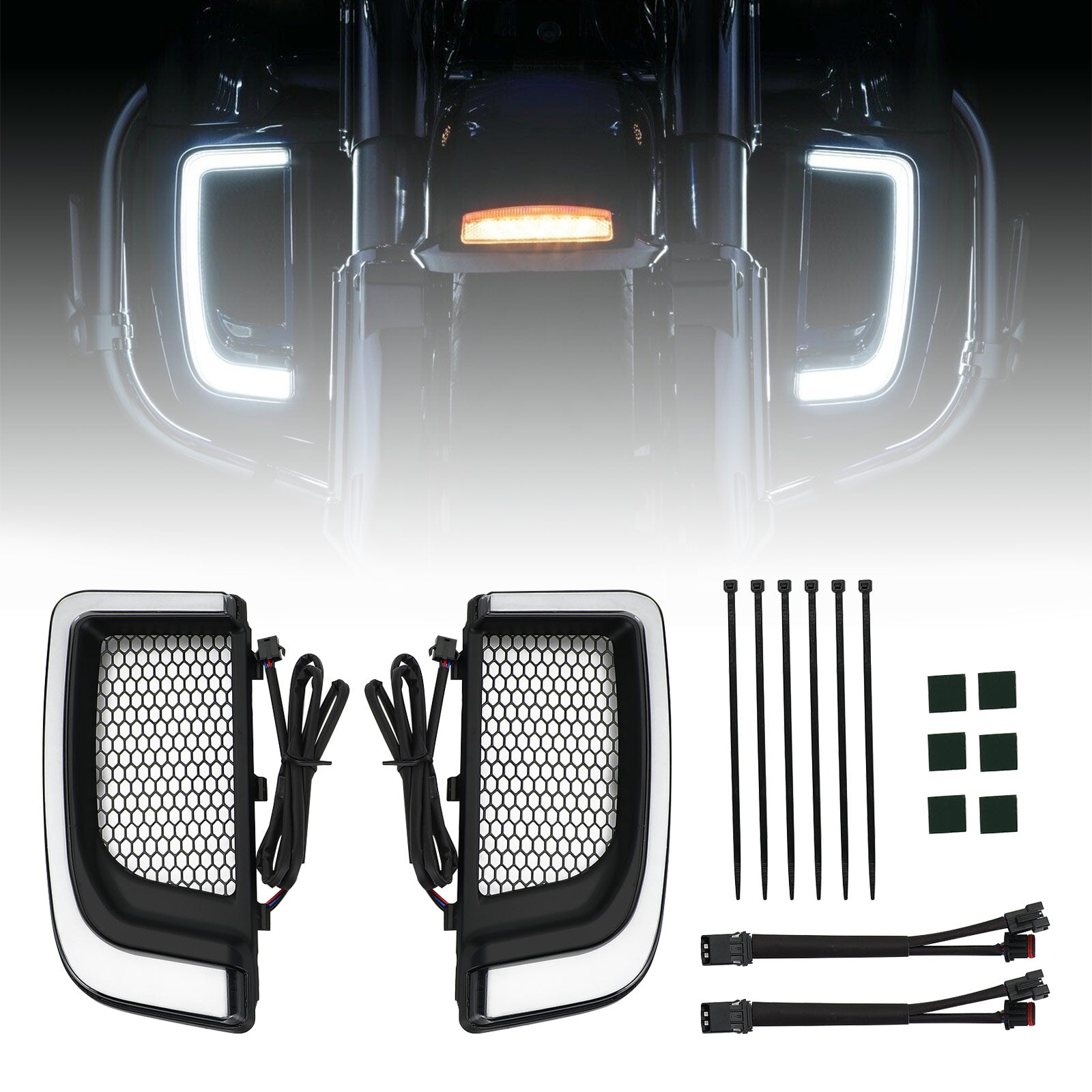 Electra FLH/T Road Glide Tracer LED Lower Fairing Lower Grills Lights  Black