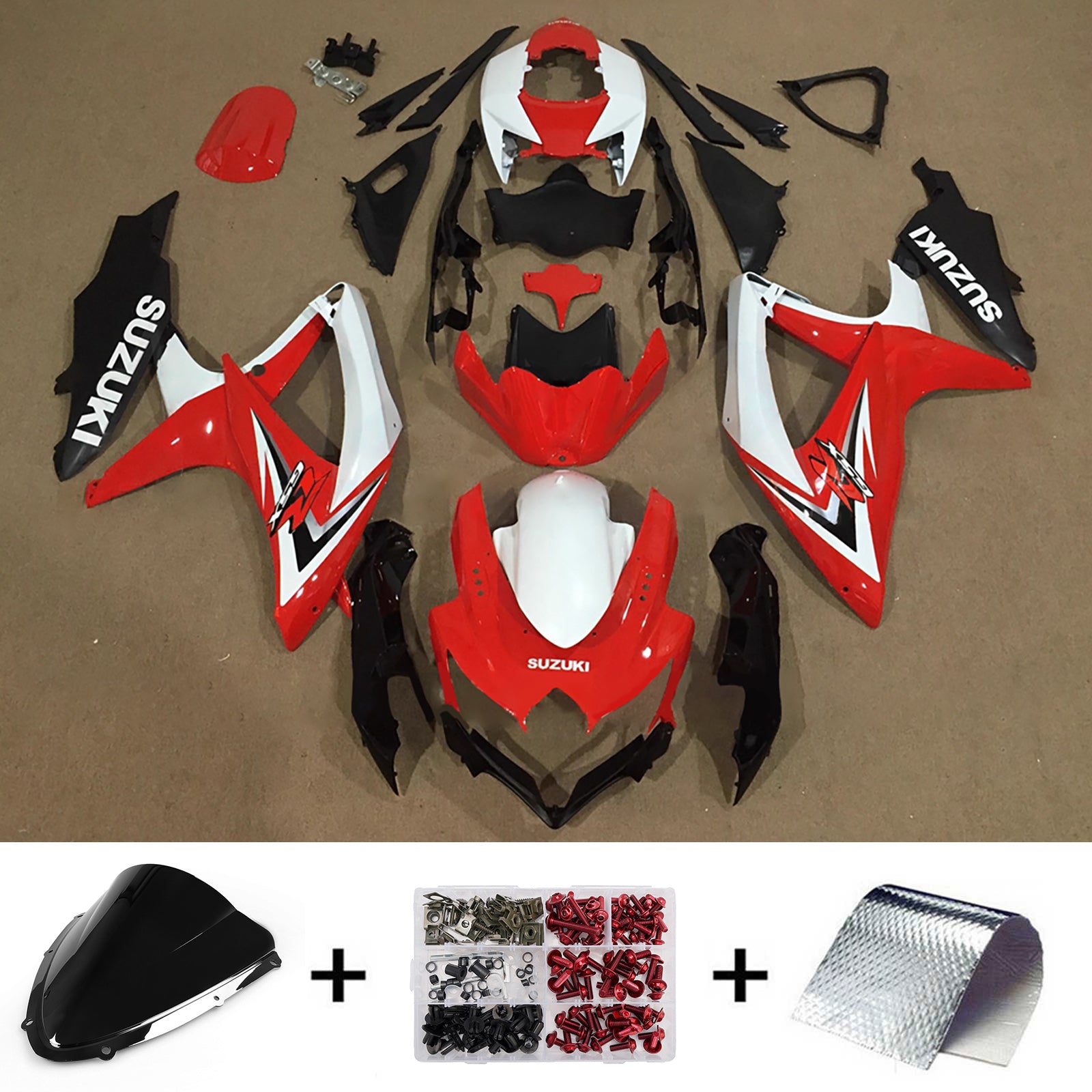 Amotopart 2008-2010 Suzuki GSXR 600/750 Red White Black Fairing Kit