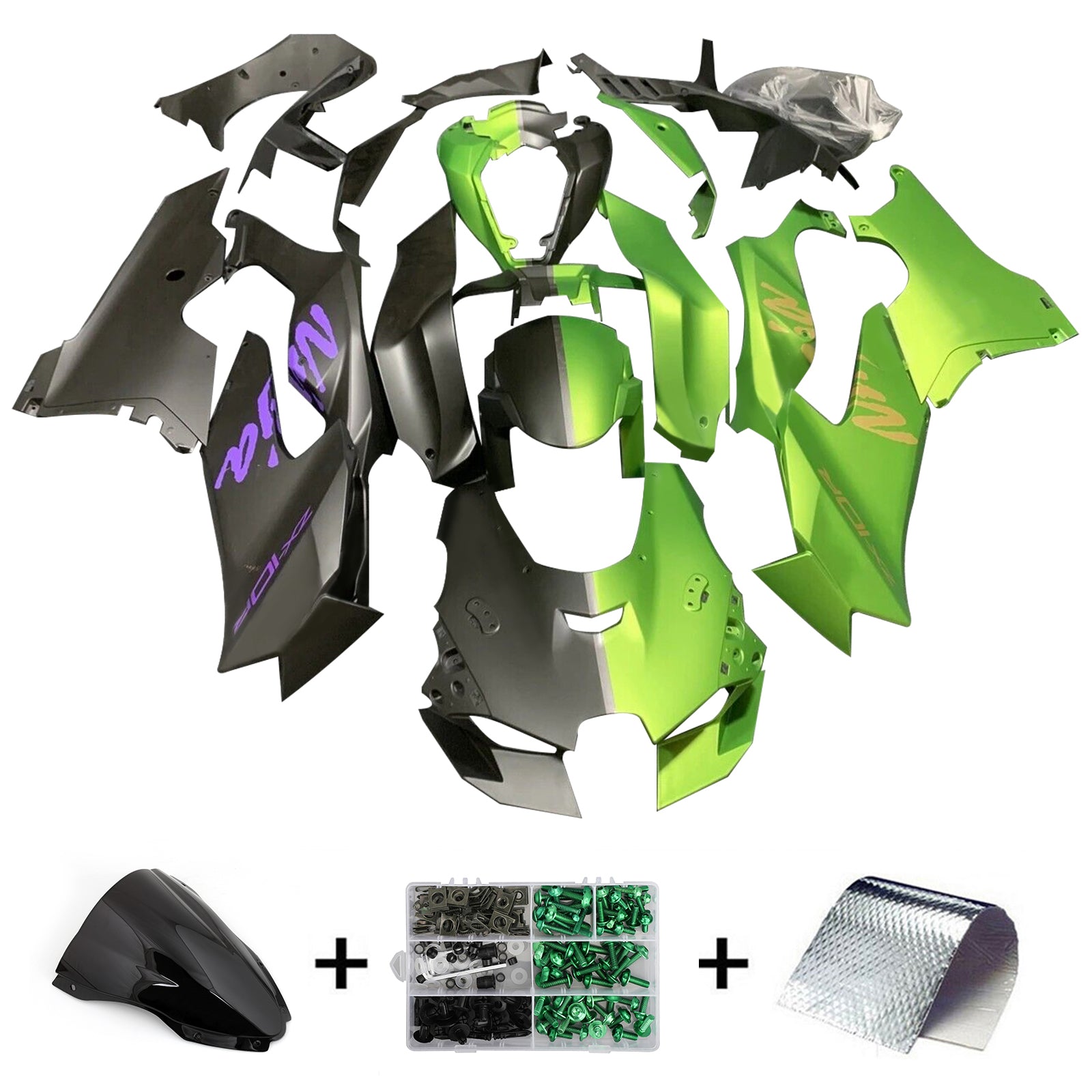 Amotopart 2021-2024 Kawasaki ZX10R ZX10RR Matte Black Light Green Fairing Kit