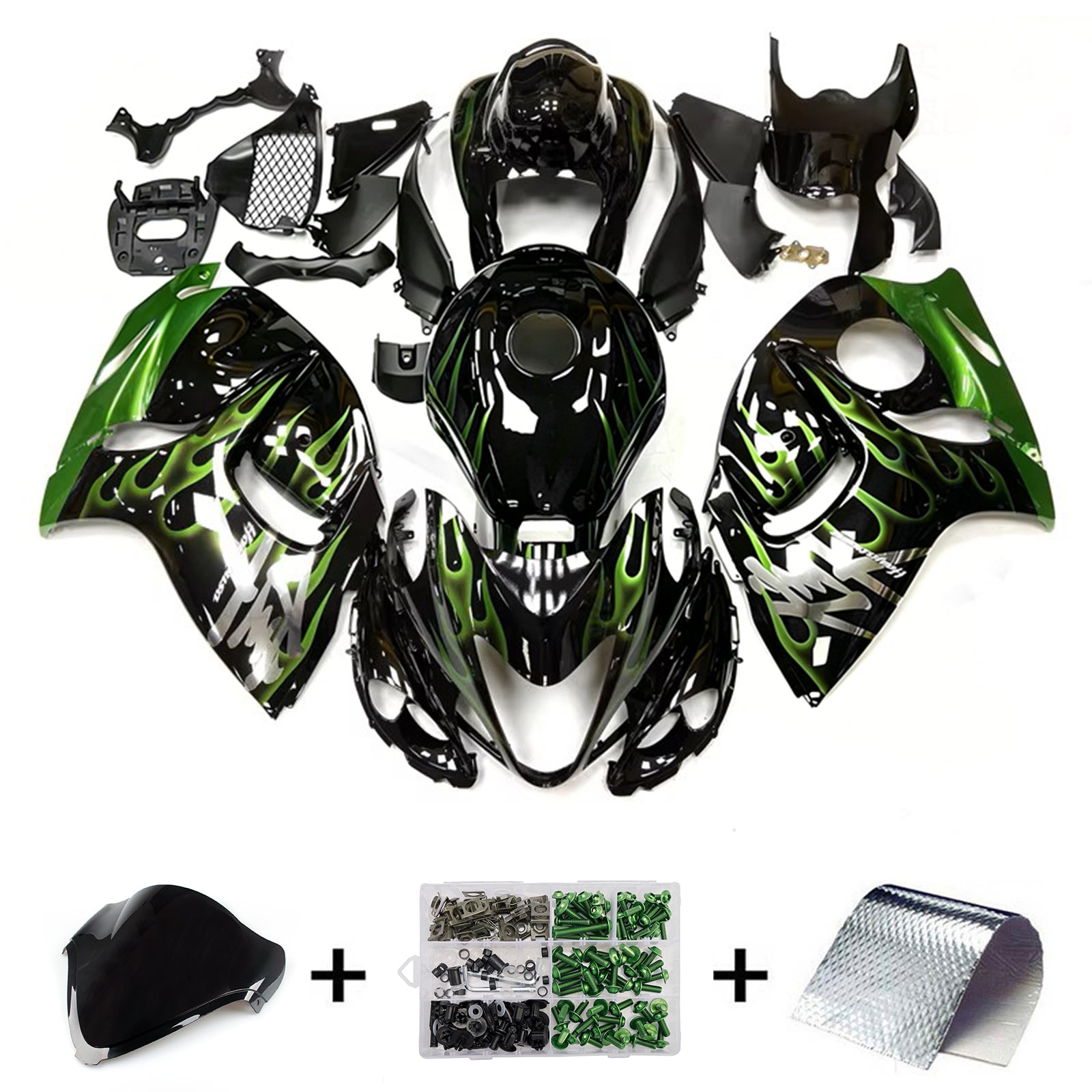 Amotopart 2008-2020 Suzuki Hayabusa GSX1300R Black/Green Fairing Kit