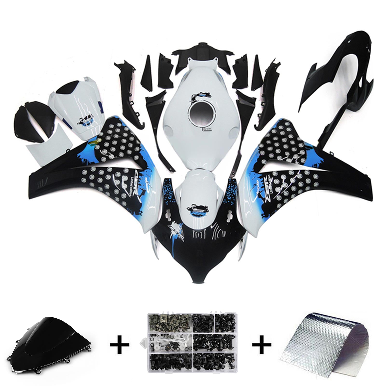 Amotopart 2008-2011 Honda CBR1000RR Kit de carénage noir et bleu