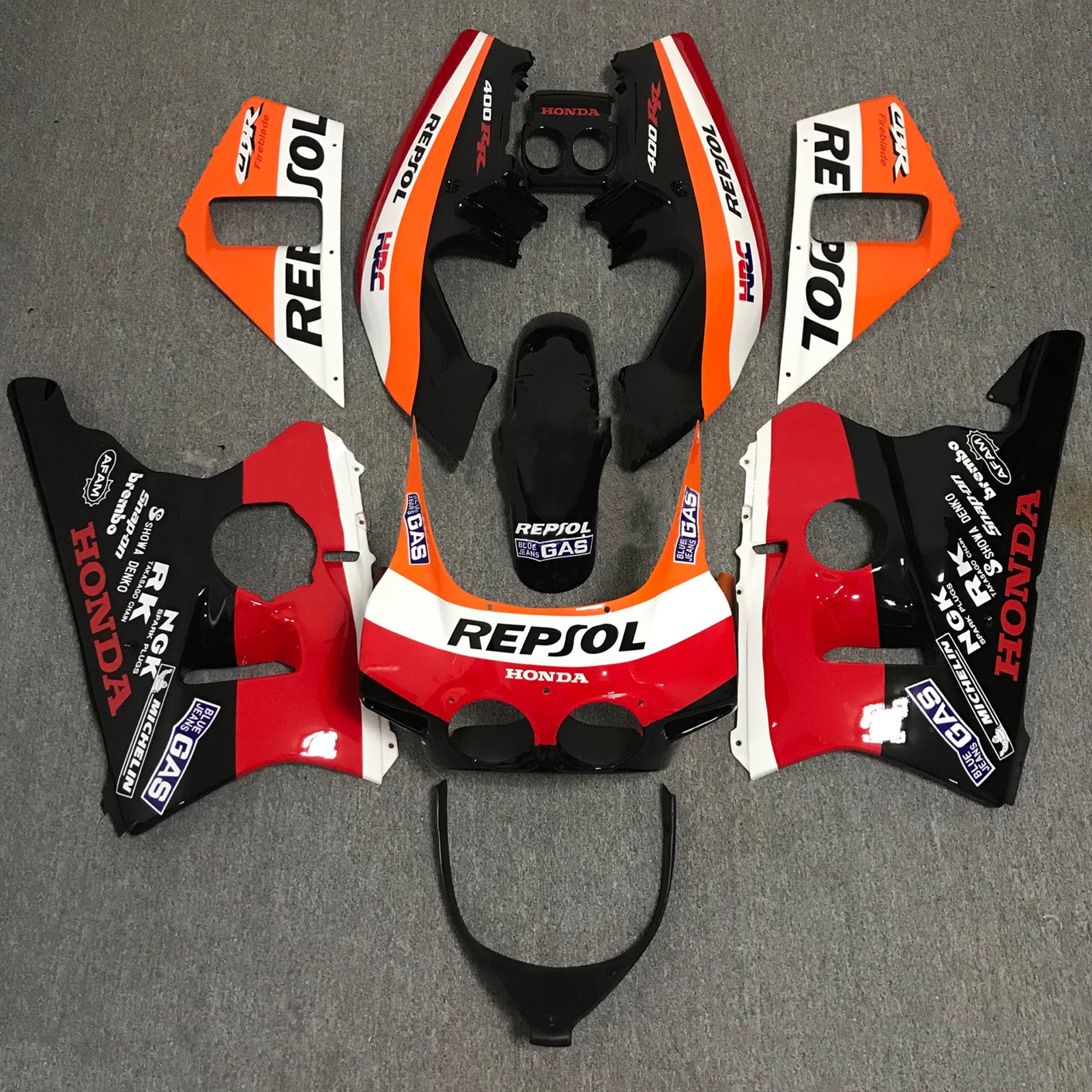 Amotopart 1987-1989 Honda CBR400RR NC23 Verkleidung Orange &amp; Rot Repjol Kit