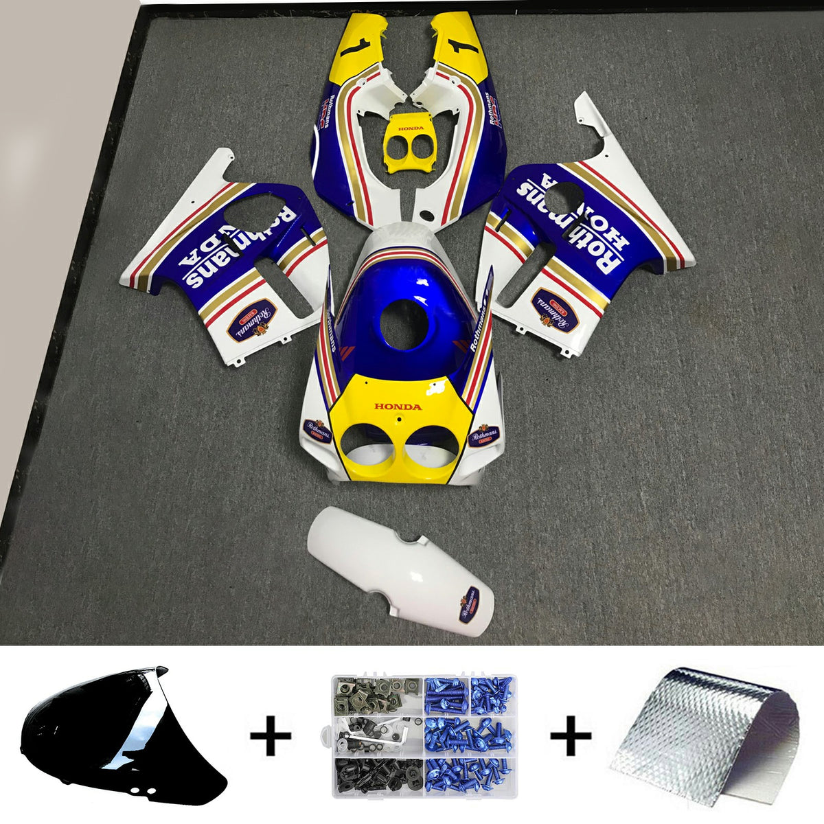 Amotopart 1990-1998 CBR250RR MC22 Honda Kit de carénage jaune et bleu