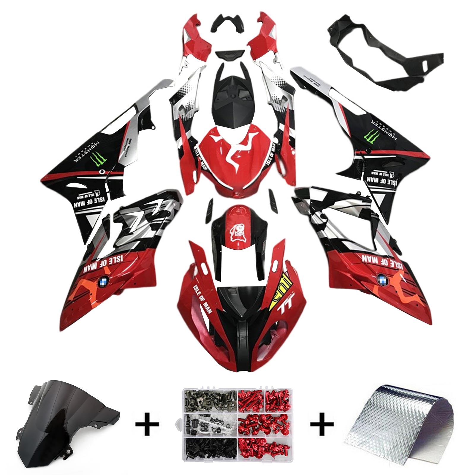 Amotopart BMW S1000RR 2017-2018 Kit de carénage noir et rouge Style 5