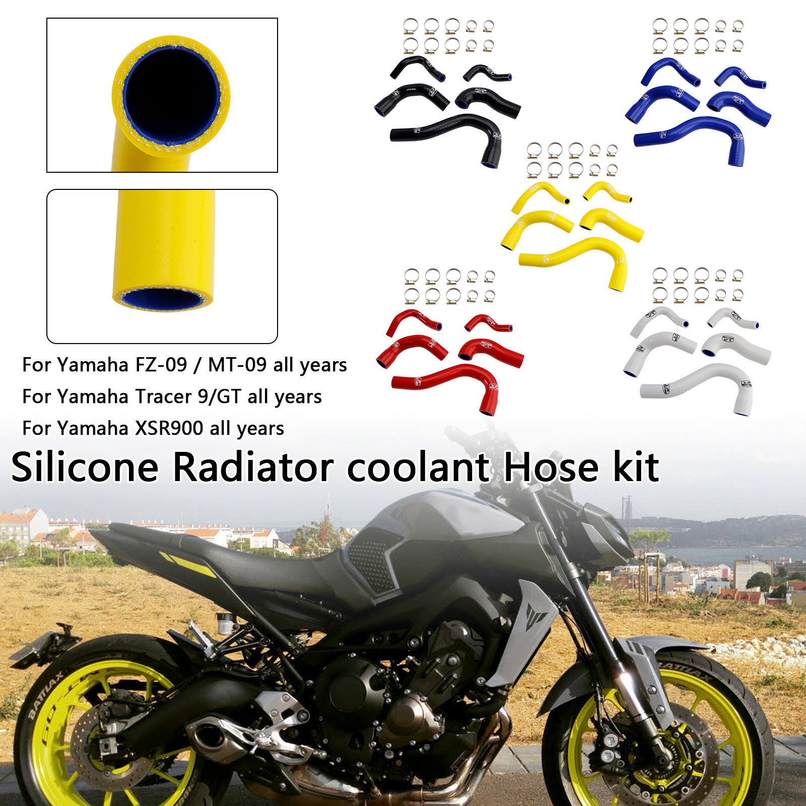 All Years Yamaha MT-09 XSR900 Tracer 9/GT Silicone Radiator coolant Hose