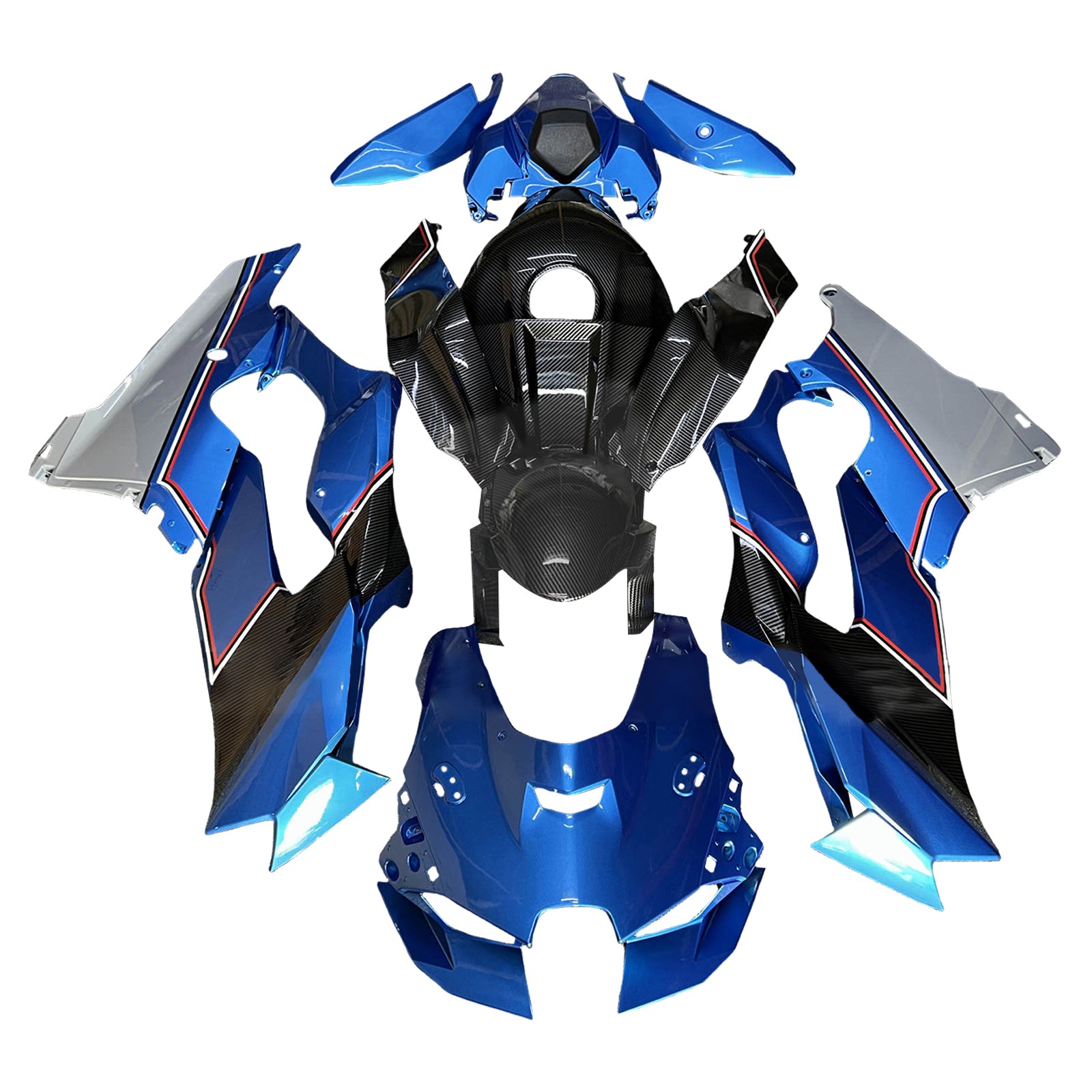 Amotopart 2021-2025 Kawasaki ZX14R ZZR1400 Carbon Fiber Pattern Blue B