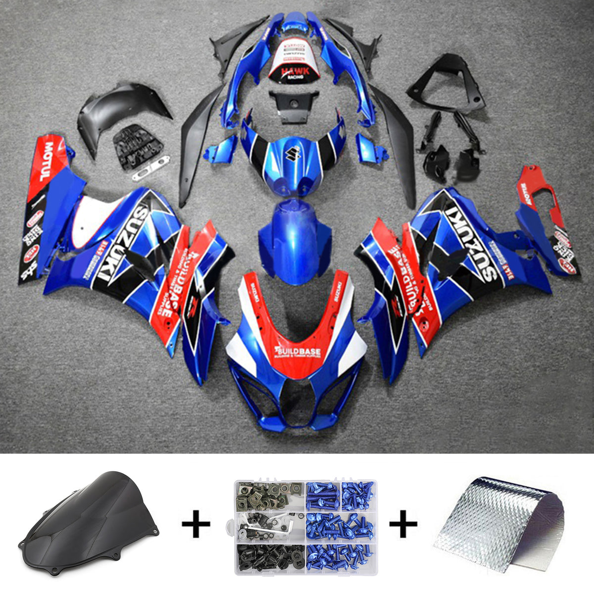 Amotopart 2017-2024 K17 GSXR1000 Suzuki Kit de carénage bleu et rouge