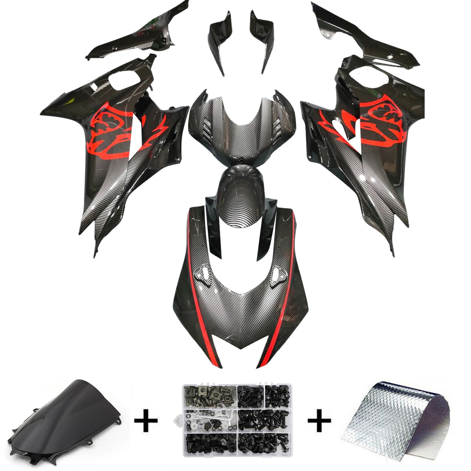 Amotopart 2017-2023 Yamaha YZF R6 Carbon Fiber Red Black Fairing Kit