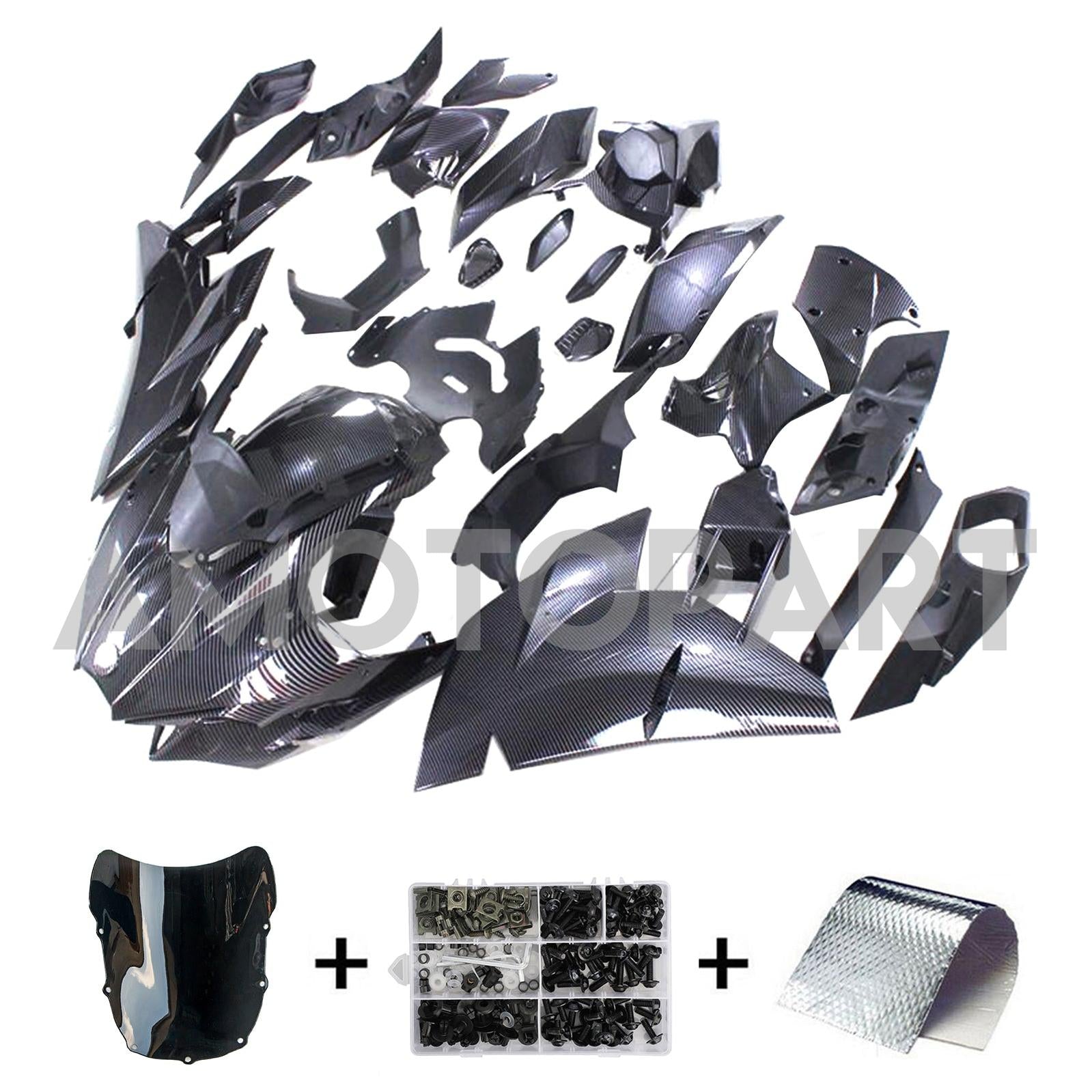 Amotopart 2015-2022 Kawasaki Ninja H2 Black Carbon Fiber Fairing Kit