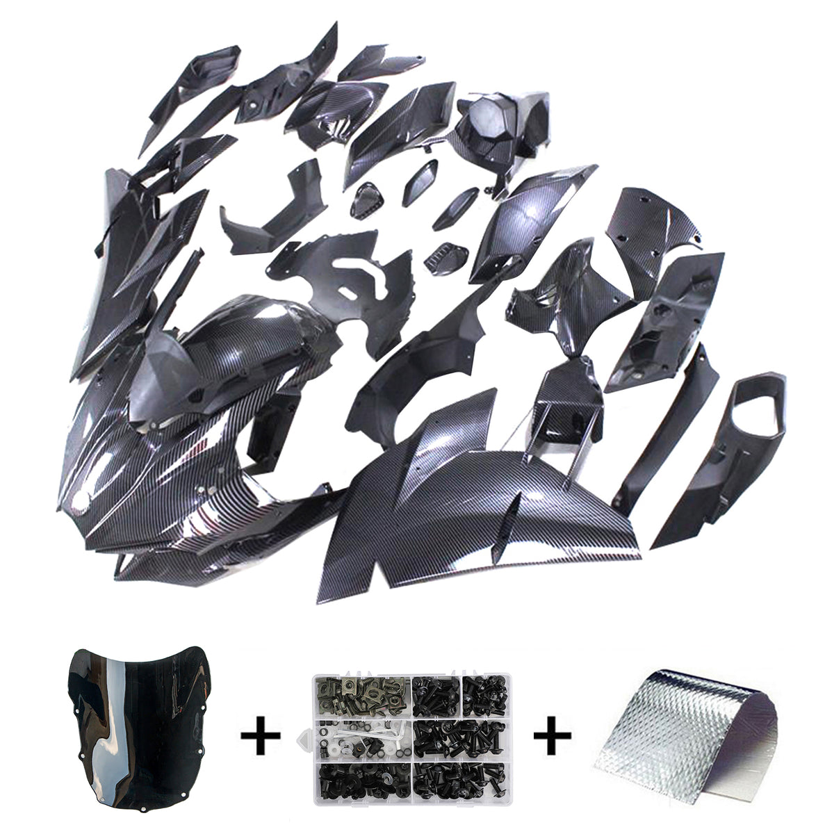 Amotopart 2015-2022 Kawasaki Ninja H2 Black Carbon Fiber Fairing Kit
