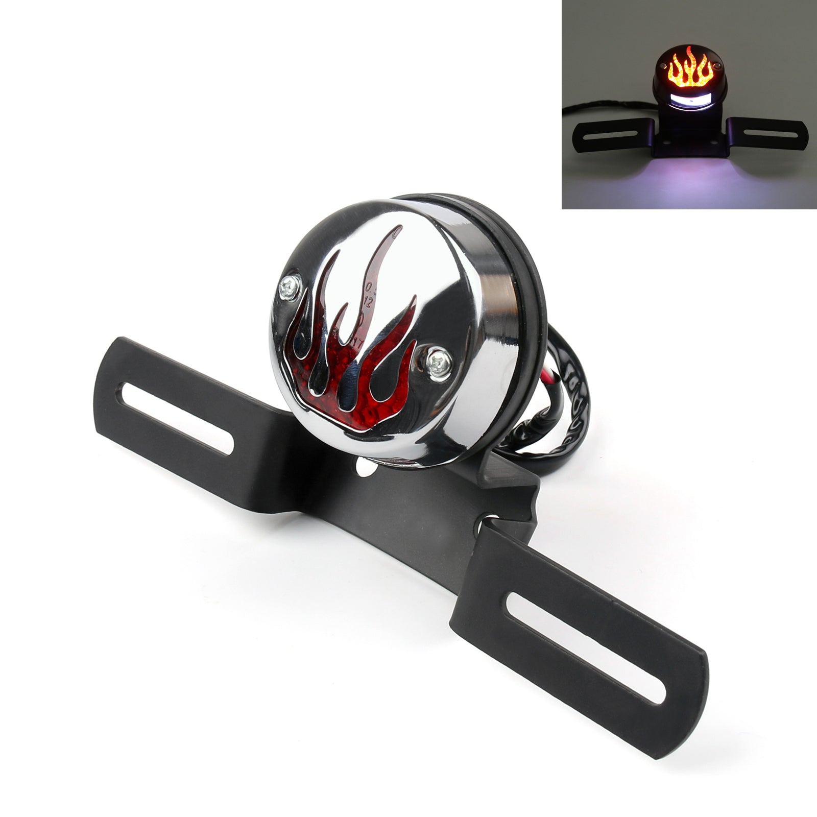 LED Flame Fire Heck -Rücklichtbremslicht für Cafe -Rennfahrer Bobber Chrome