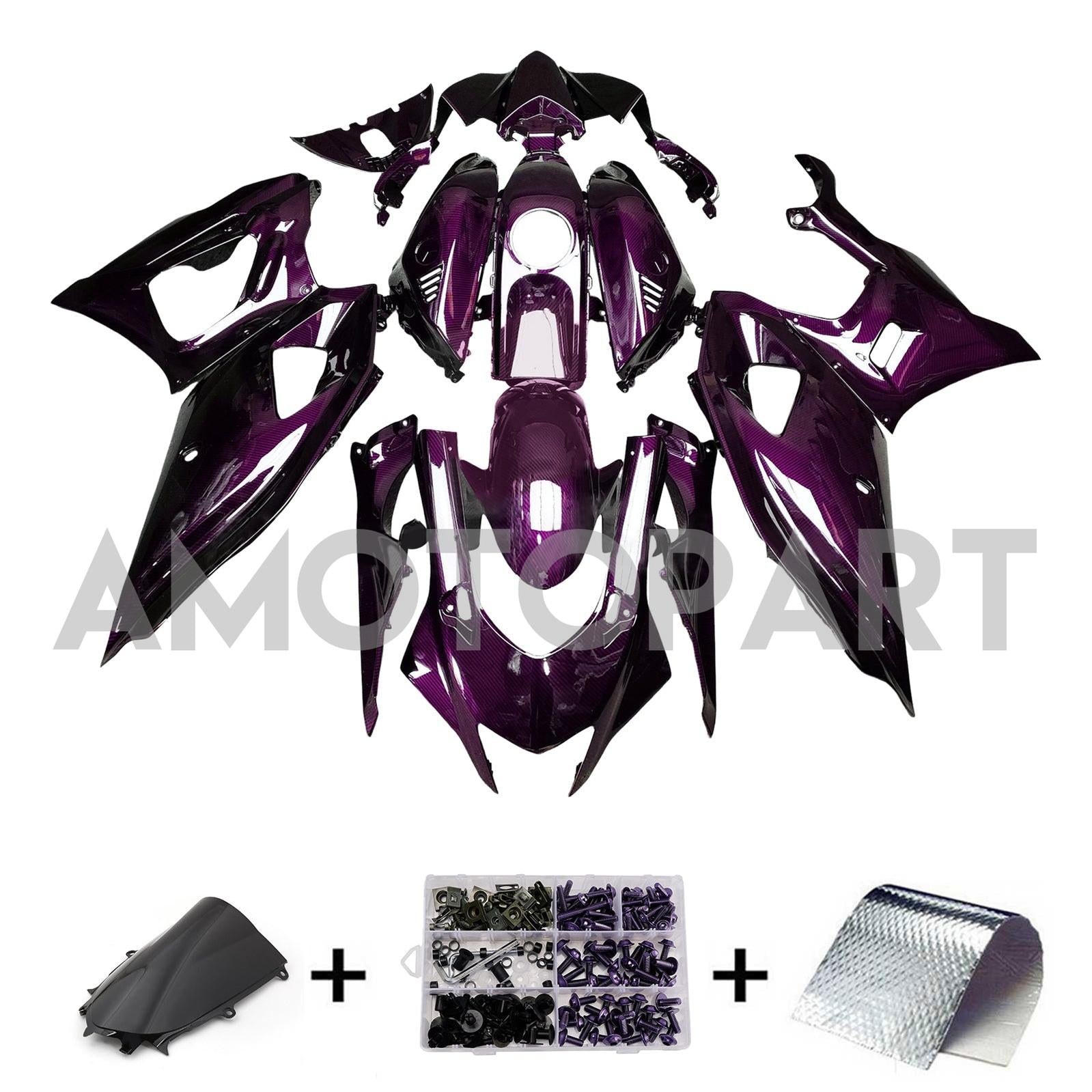 Amotopart 2021-2025 Yamaha YZF-R7 Mid Night Purple Carbon Fiber Pattern Fairing Kit