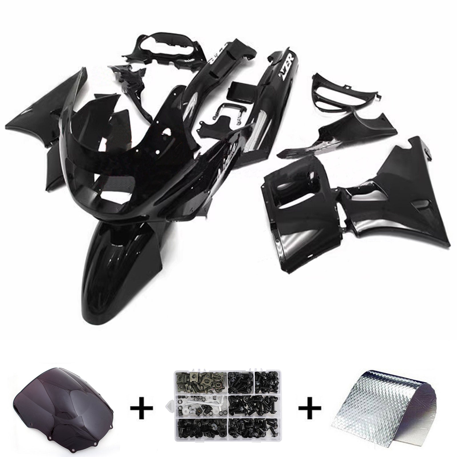 Amotopart ZZR400 1993-2007 ZZR600 1998-2003 Kawasaki Kit de carenado negro brillante