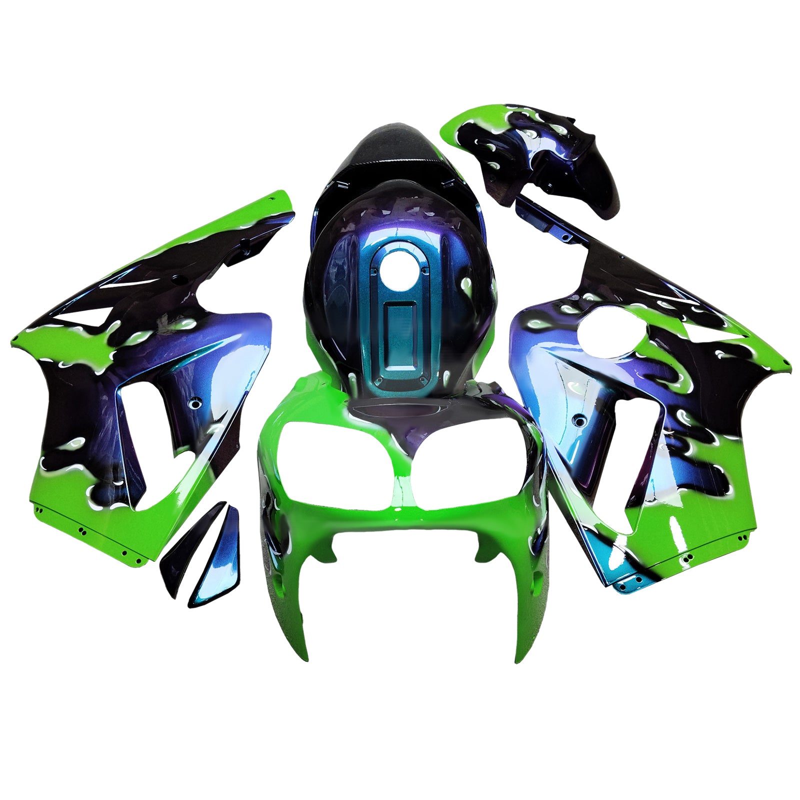 Amotopart 2000-2001 Kawasaki ZX12R Green Gradient Blue Purple Fairing Kit