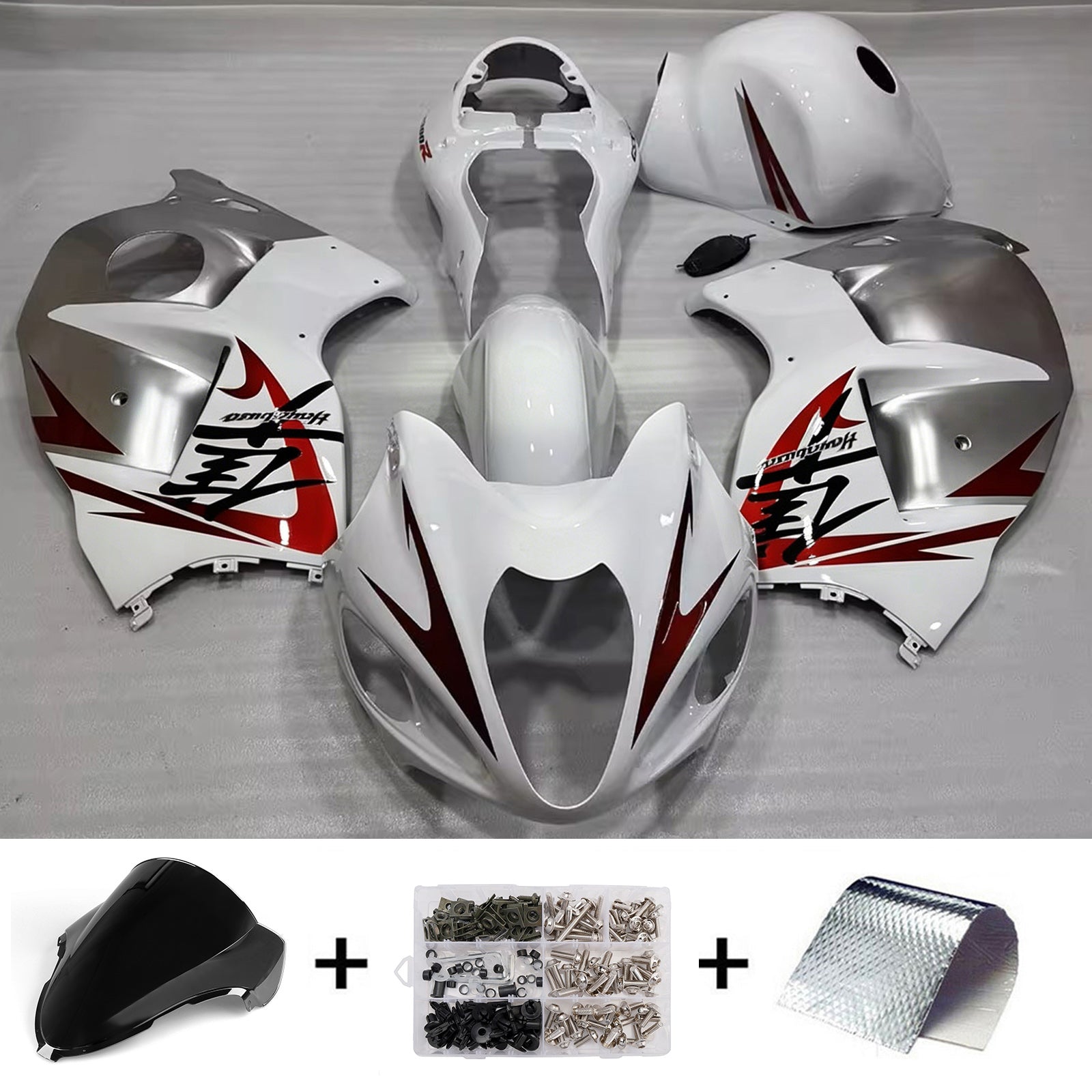 Amotopart 1999-2007 Suzuki Hayabusa GSX1300R White/Silver Fairing Kit