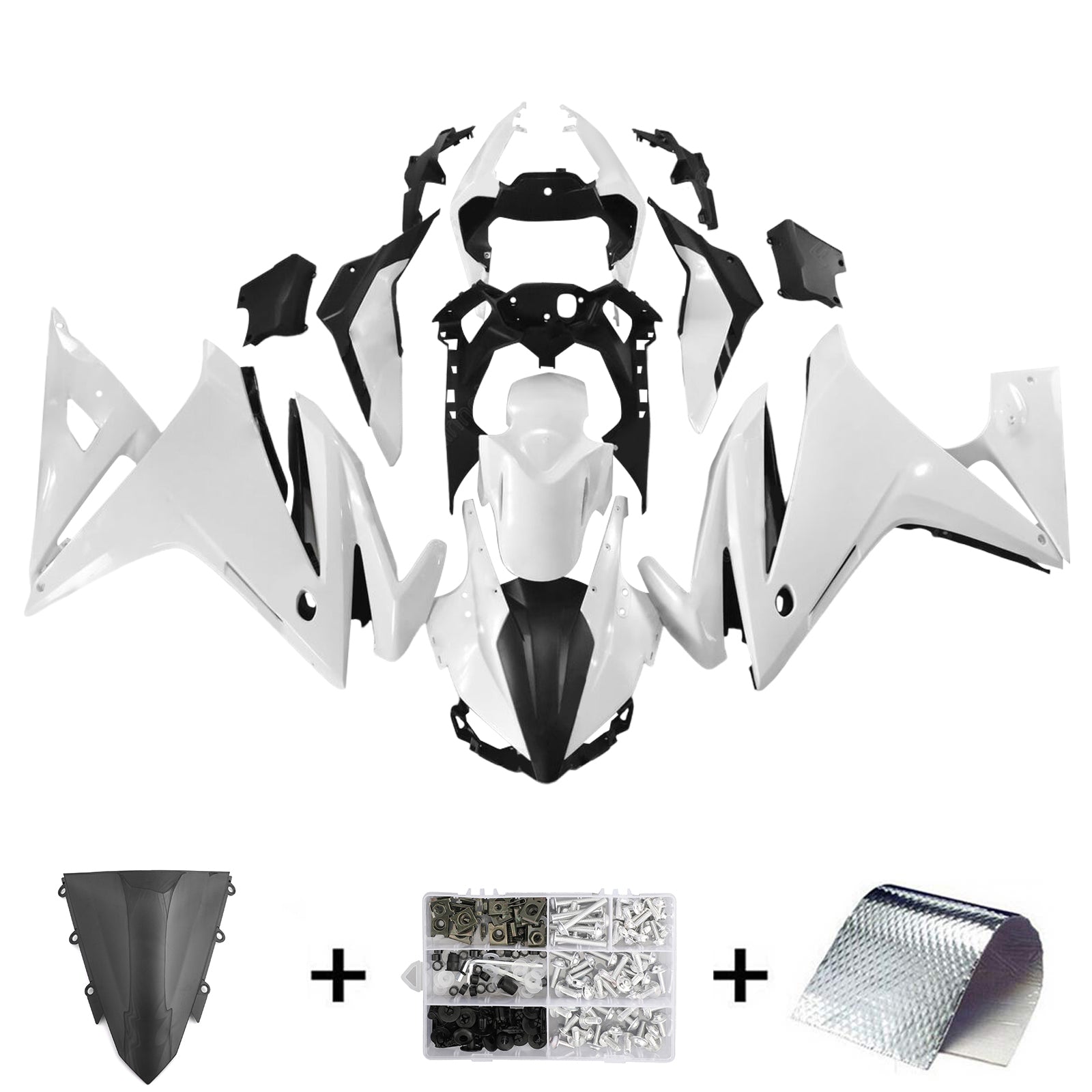 Kit de carénage Amotopart 2016-2018 Honda CBR500R noir blanc