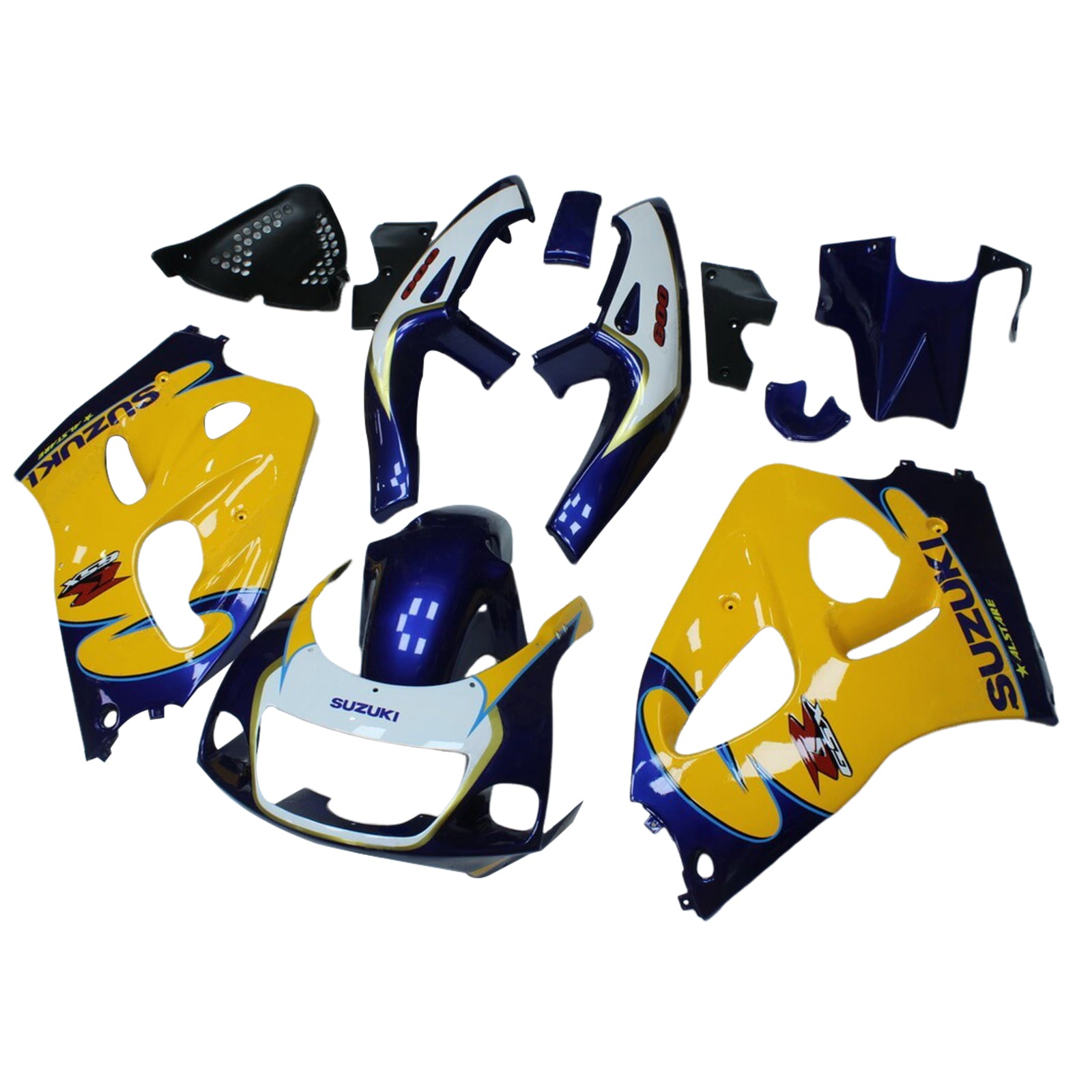 Amotopart Verkleidungsset für Suzuki GSXR600 1996–2000, GSXR750 1996–1999, Blau und Gelb, Stil 1