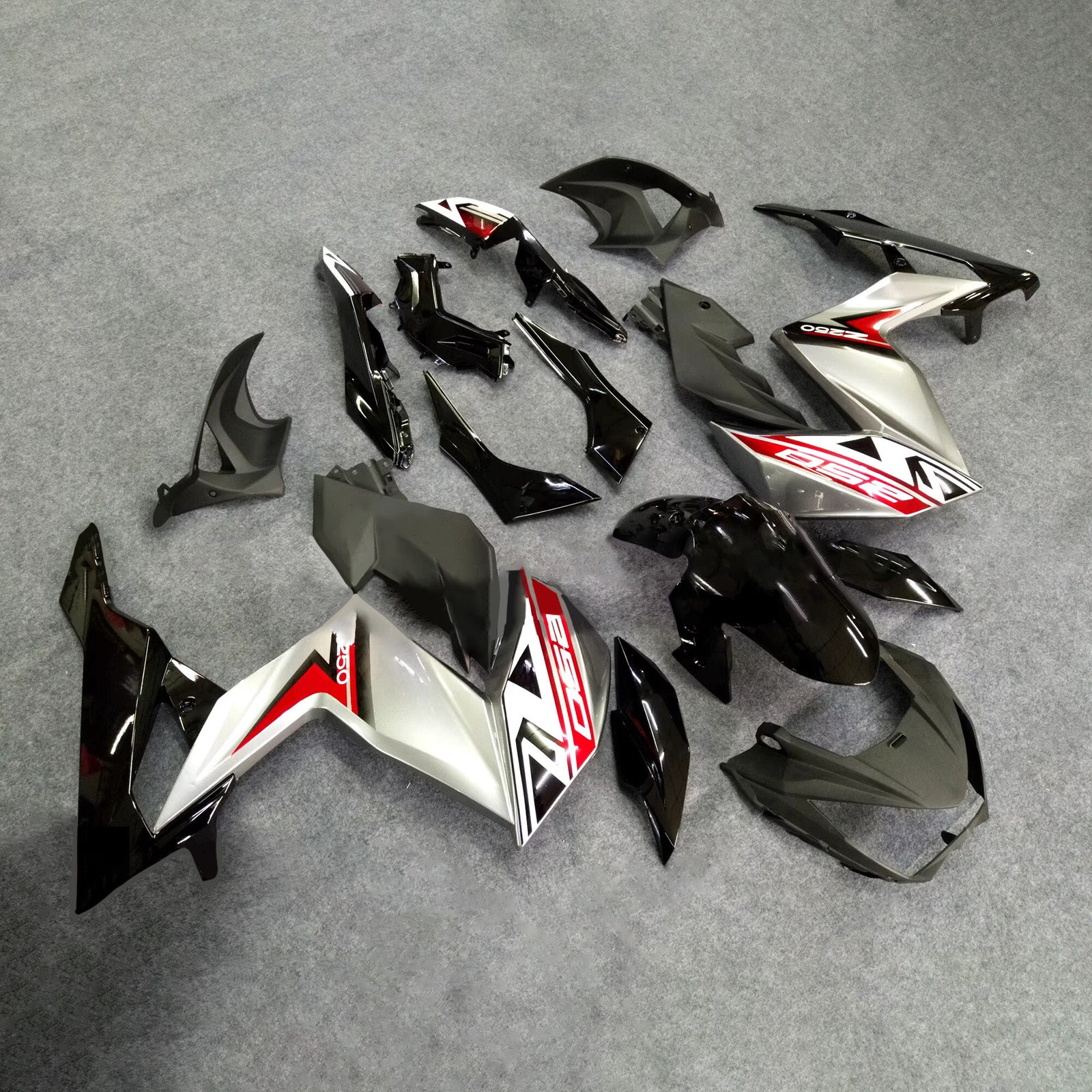 Amotopart 2015-2016 Kawasaki Z250/Z300 Silver Black Red Fairing Kit