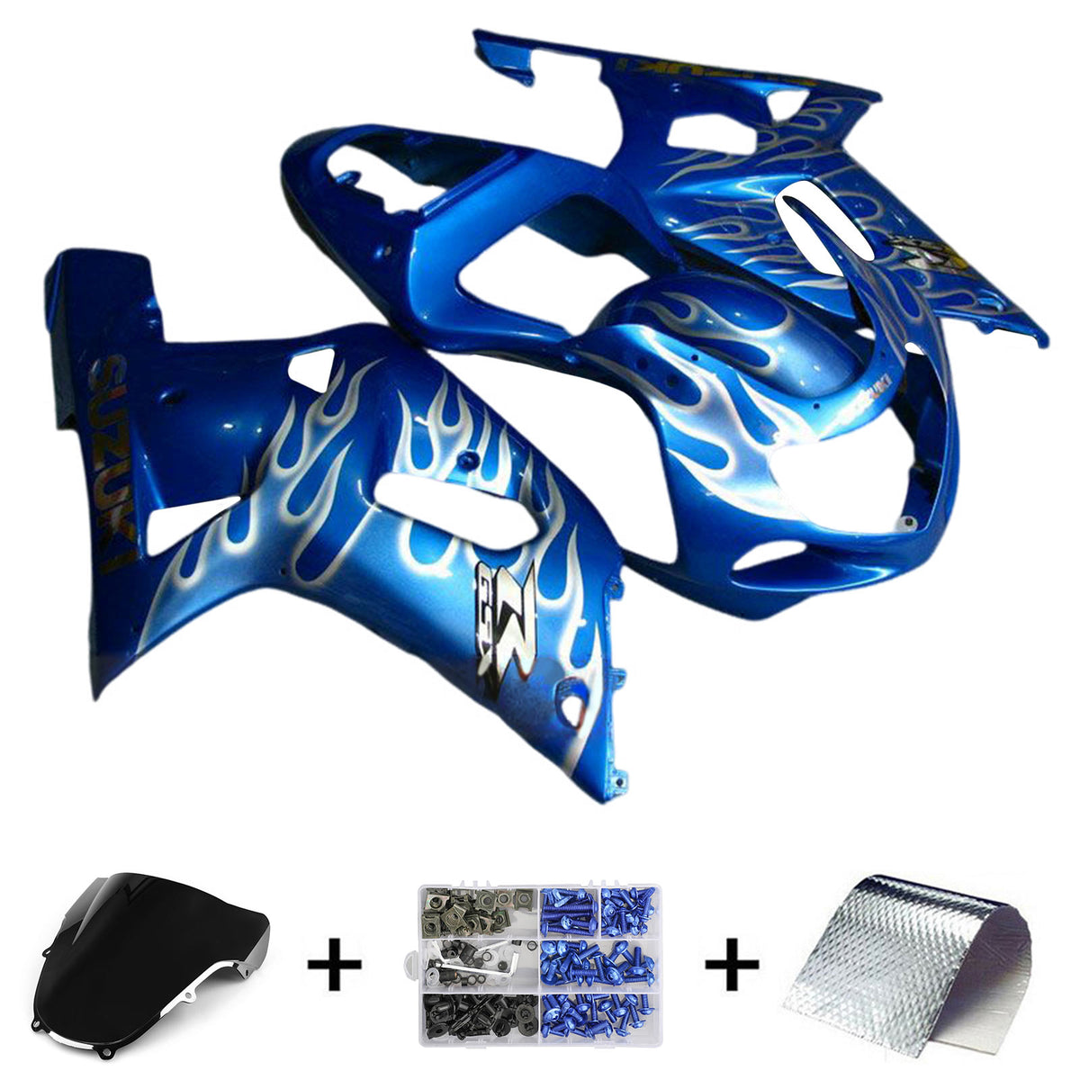 Amotopart 2000–2002 K1 K2 GSXR1000 Suzuki Blue &amp; White Flame Verkleidungsset