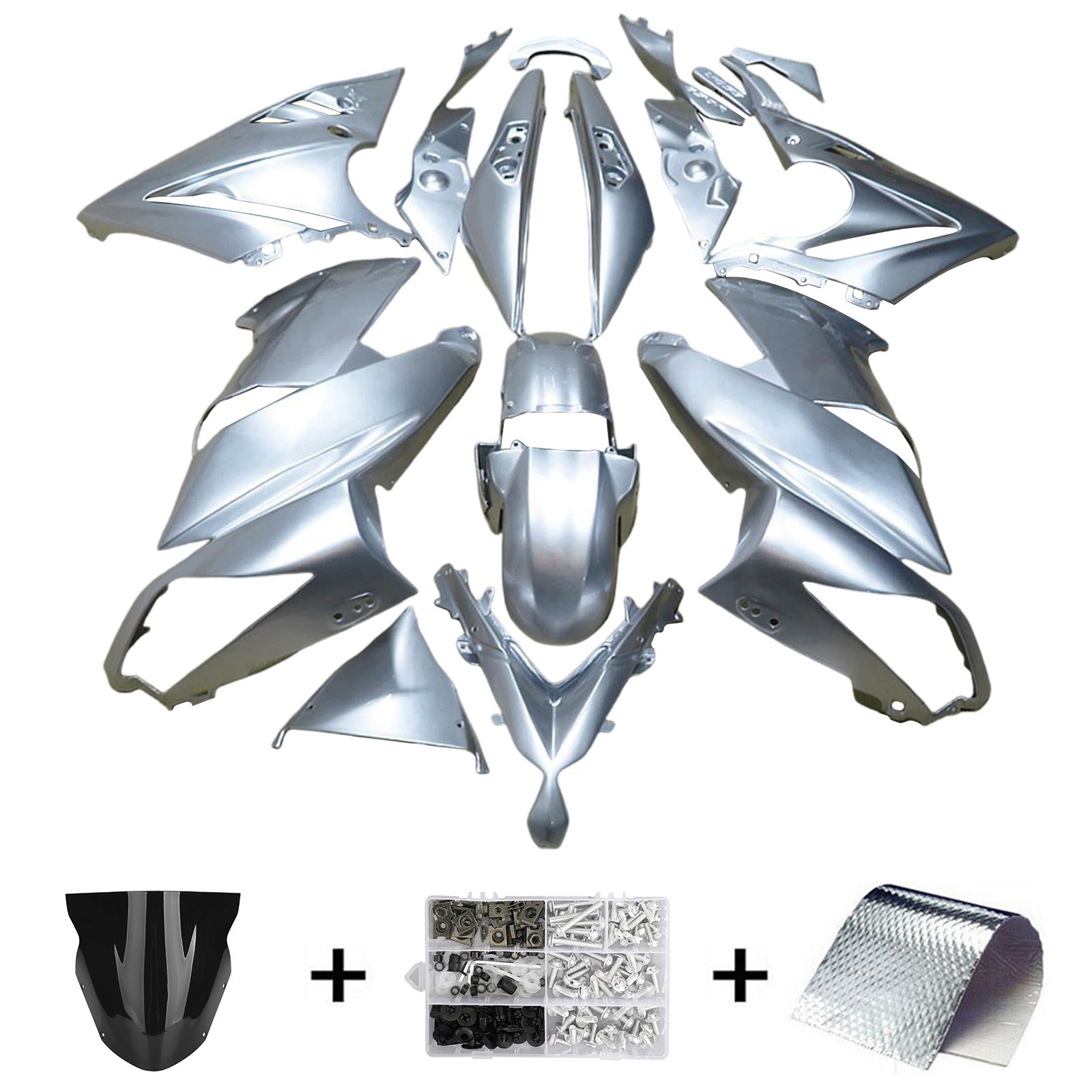 Amotopart Verkleidungssatz für Kawasaki Ninja650 EX650, 2009–2011, Silber