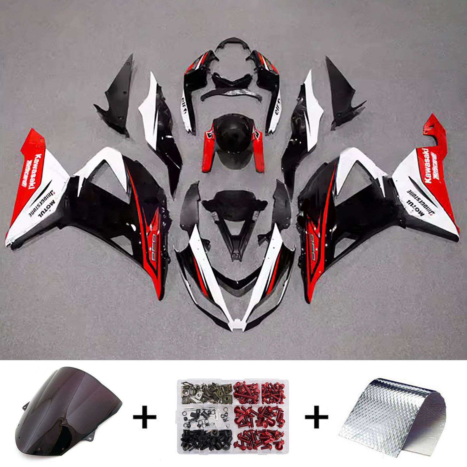 Amotopart 2013-2018 Kawasaki ZX6R 636 Black Red White Fairing Kit