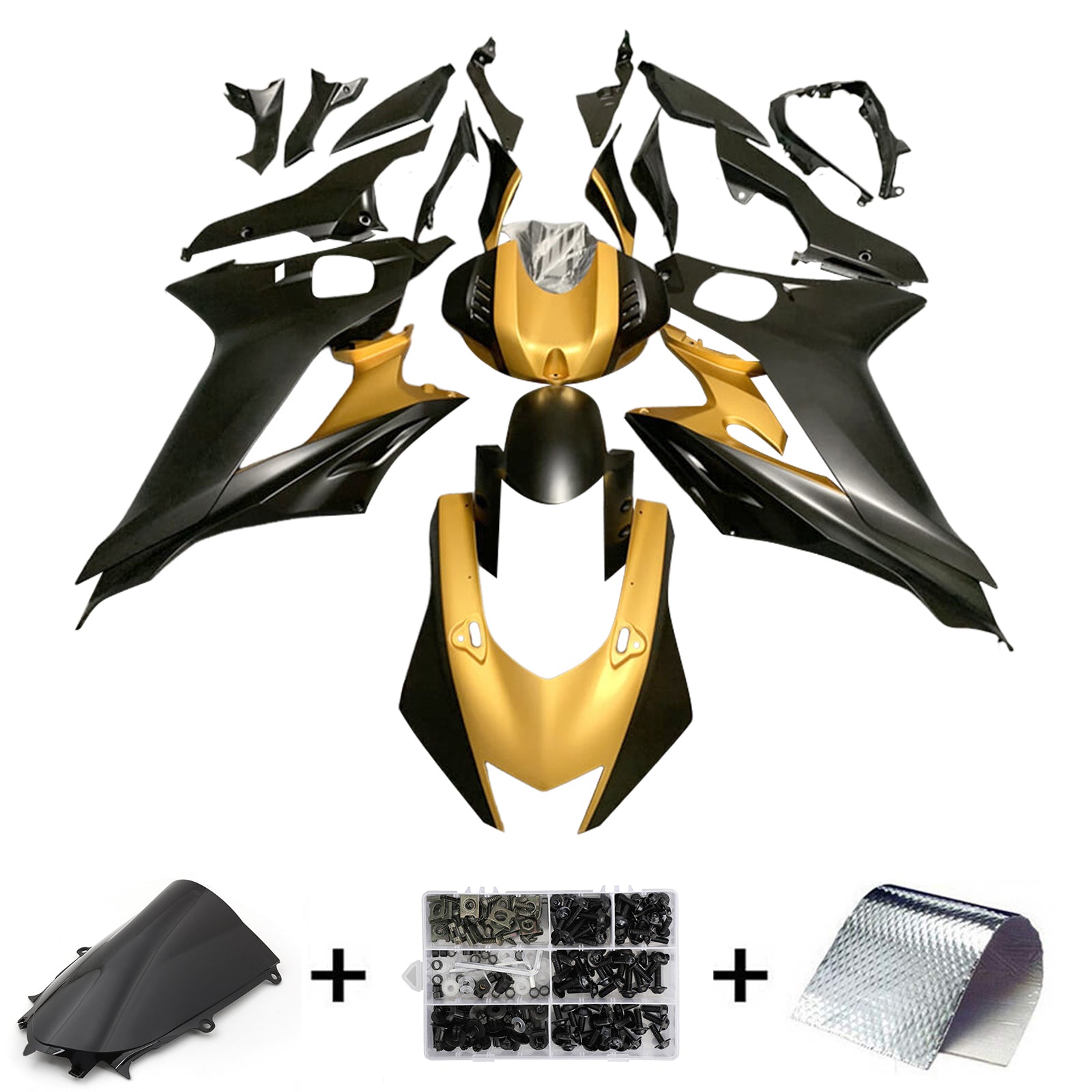 Amotopart 2017-2023 Yamaha YZF R6 Matte Black Gold Fairing Kit