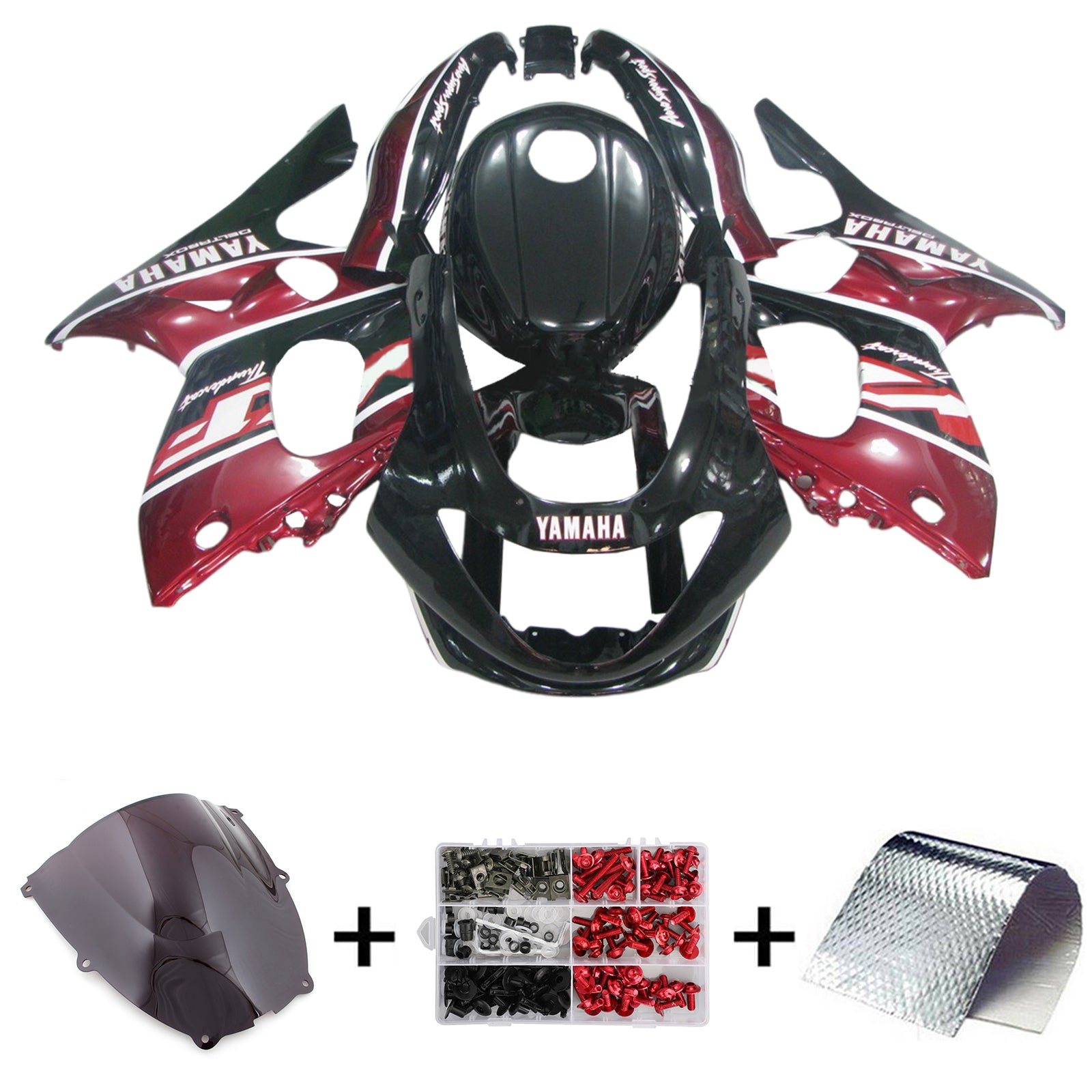 Amotopart 1996-2007 Yamaha YZF 600R Thundercat Kit de carénage noir rouge foncé