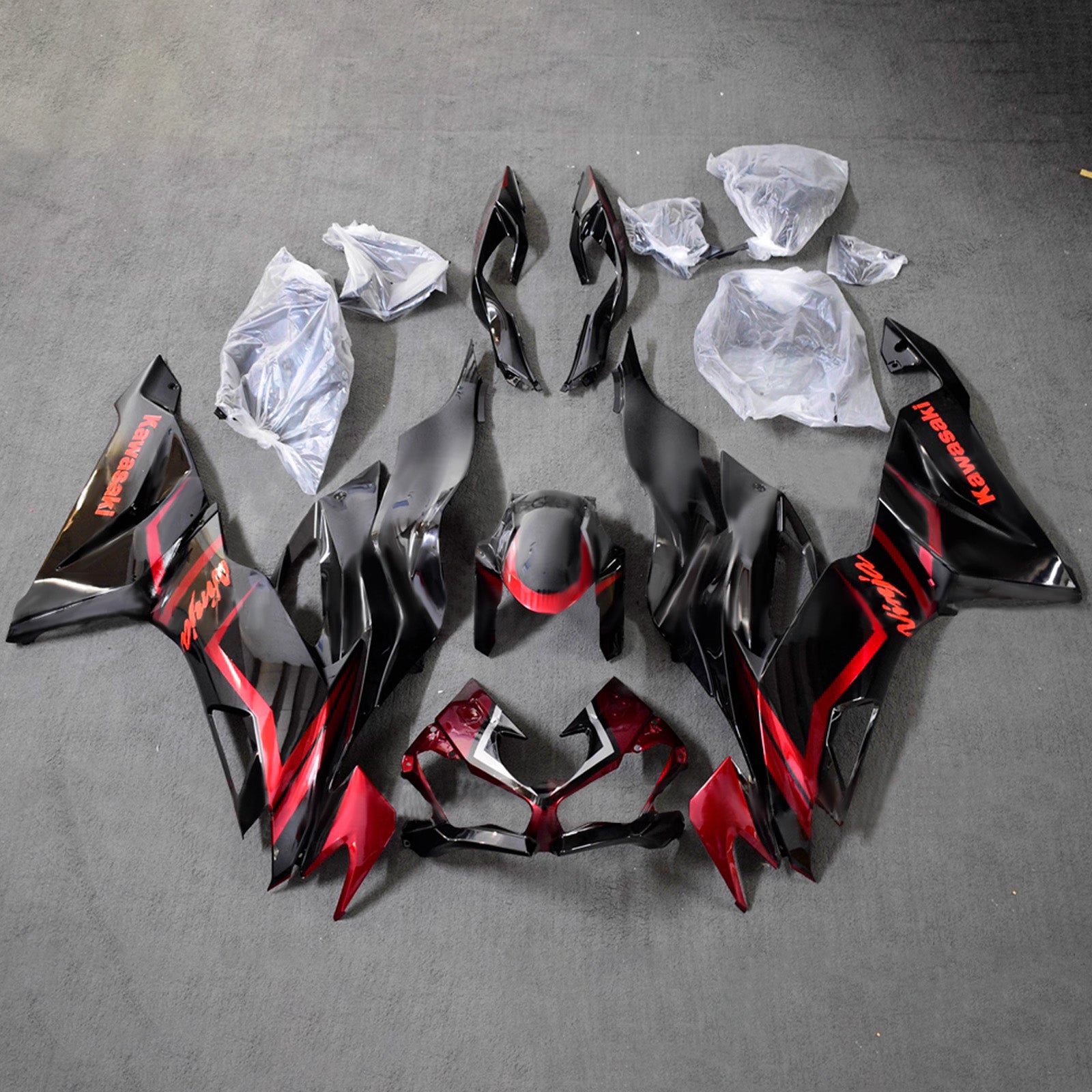 Amotopart 2019-2023 Kawasaki ZX6R Black Red Fairing Kit