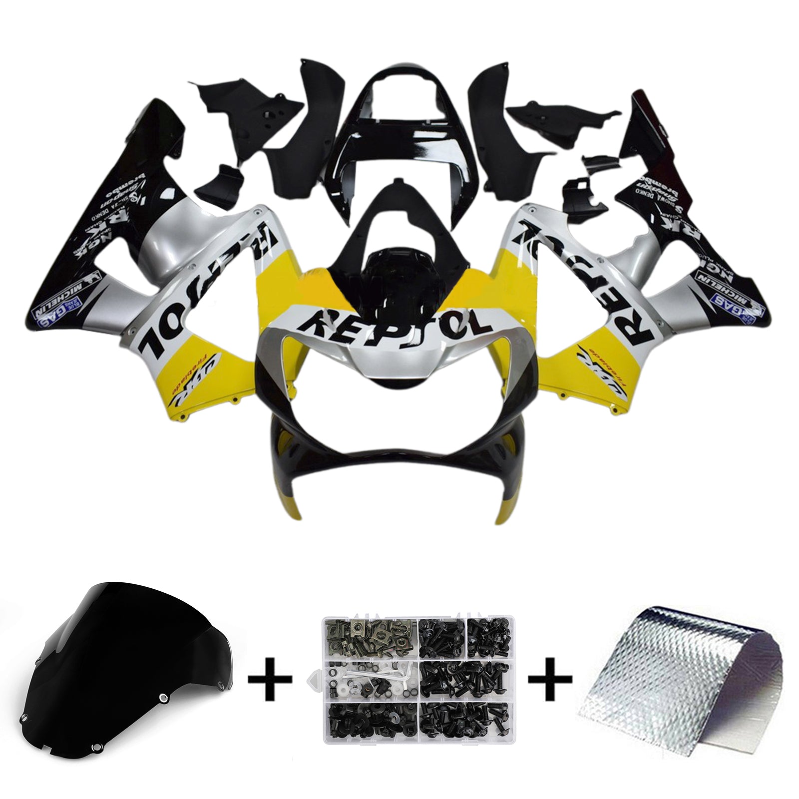 Amotopart 2000-2001 Honda CBR929RR Kit de carénage noir argent jaune