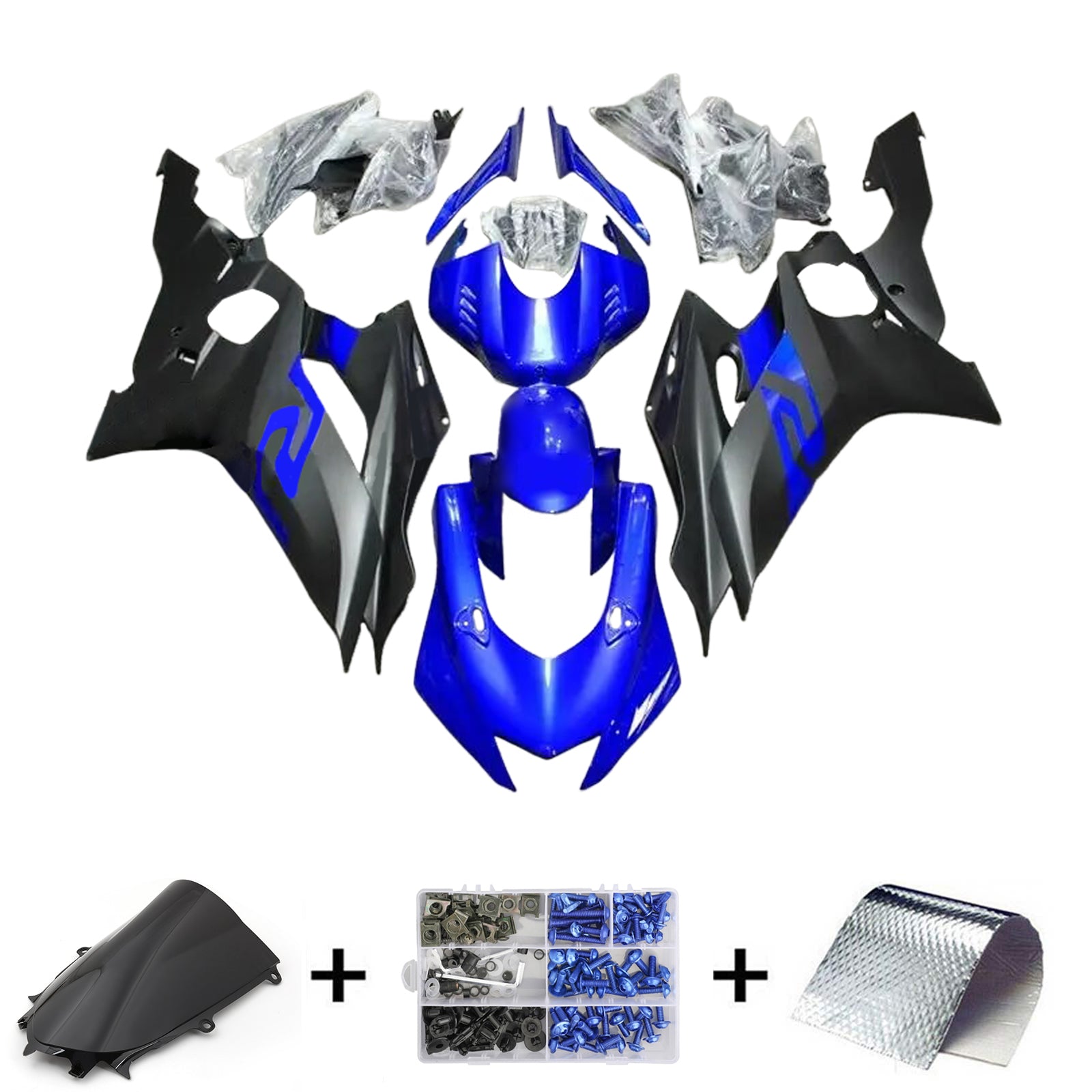 Amotopart 2017-2023 Yamaha YZF R6 Kit de carenado azul negro