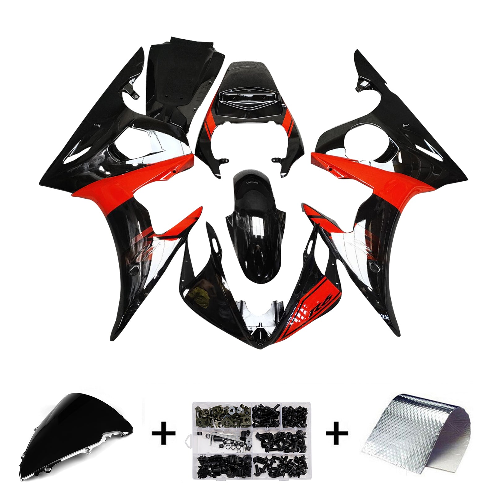 Amotopart 2003-2004 Yamaha YZF-R6/ 2006-2009 R6S Black Red  Fairing Kit