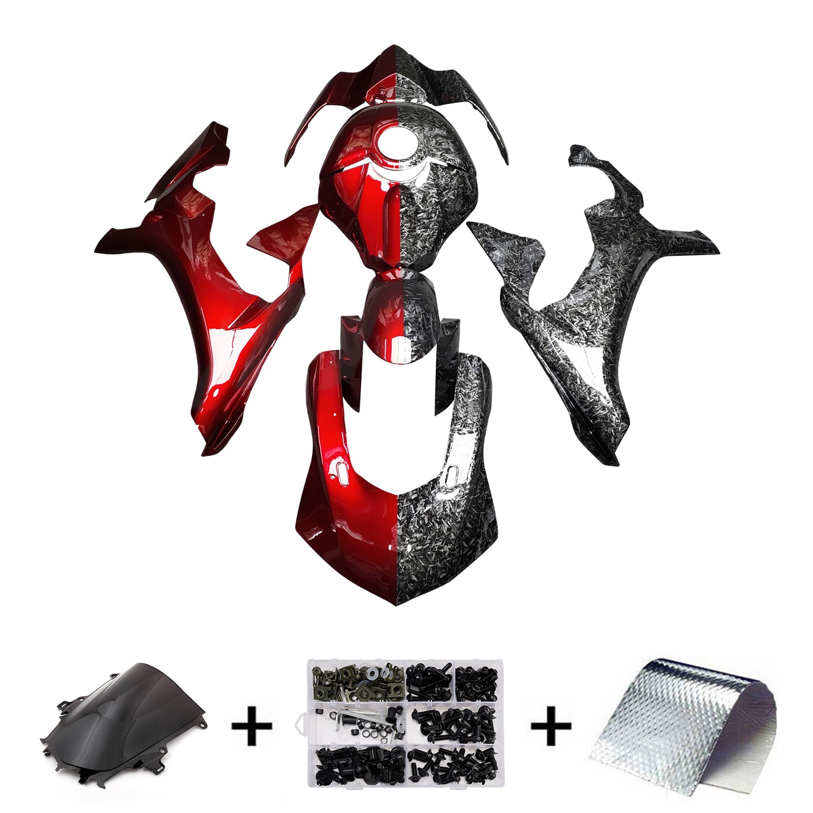 Amotopart 2015-2019 Yamaha  YZF-R1 Red & Black Forged Carbon Fiber Pattern
Fairing Kit