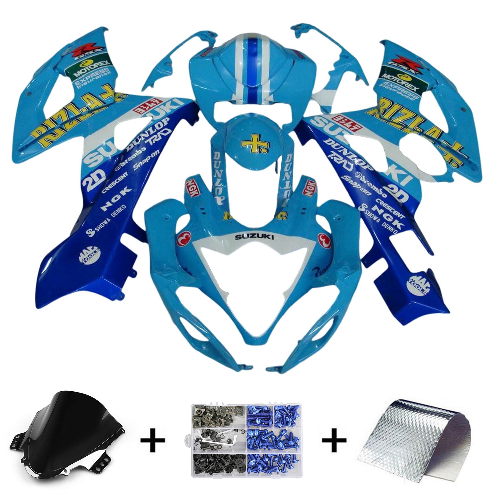 Amotopart 2005-2006 K5 GSXR 1000 Suzuki Kit de carenado azul claro claro