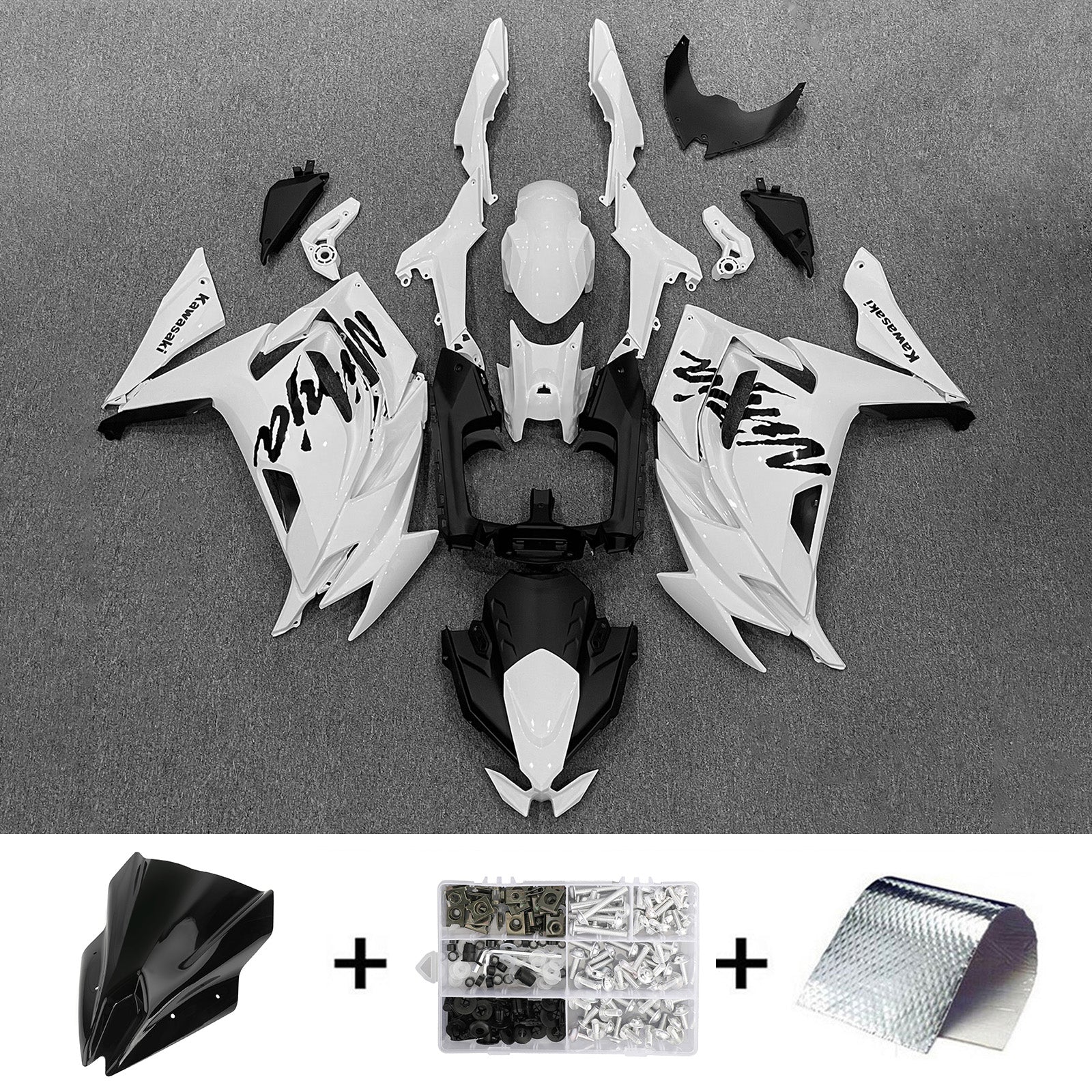 Amotopart 2020-2024 Kawasaki ER-6F Ninja650 Kit de carénage blanc avec logo noir