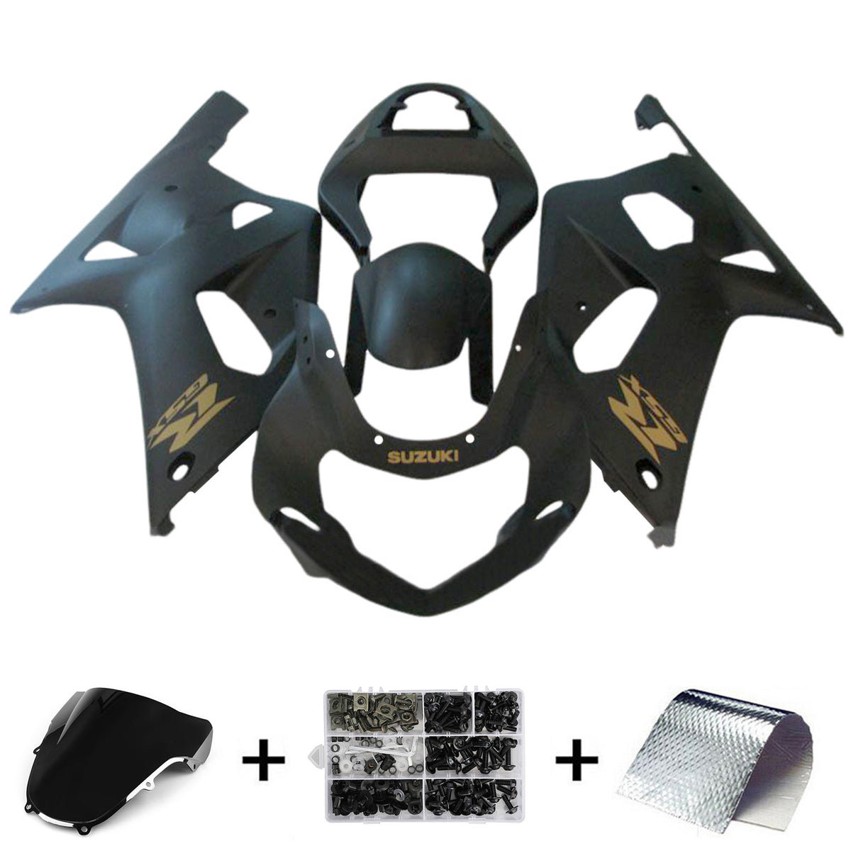 Amotopart 2000-2002 K1 K2 GSXR 1000 Suzuki Kit de carénage noir mat avec logo doré