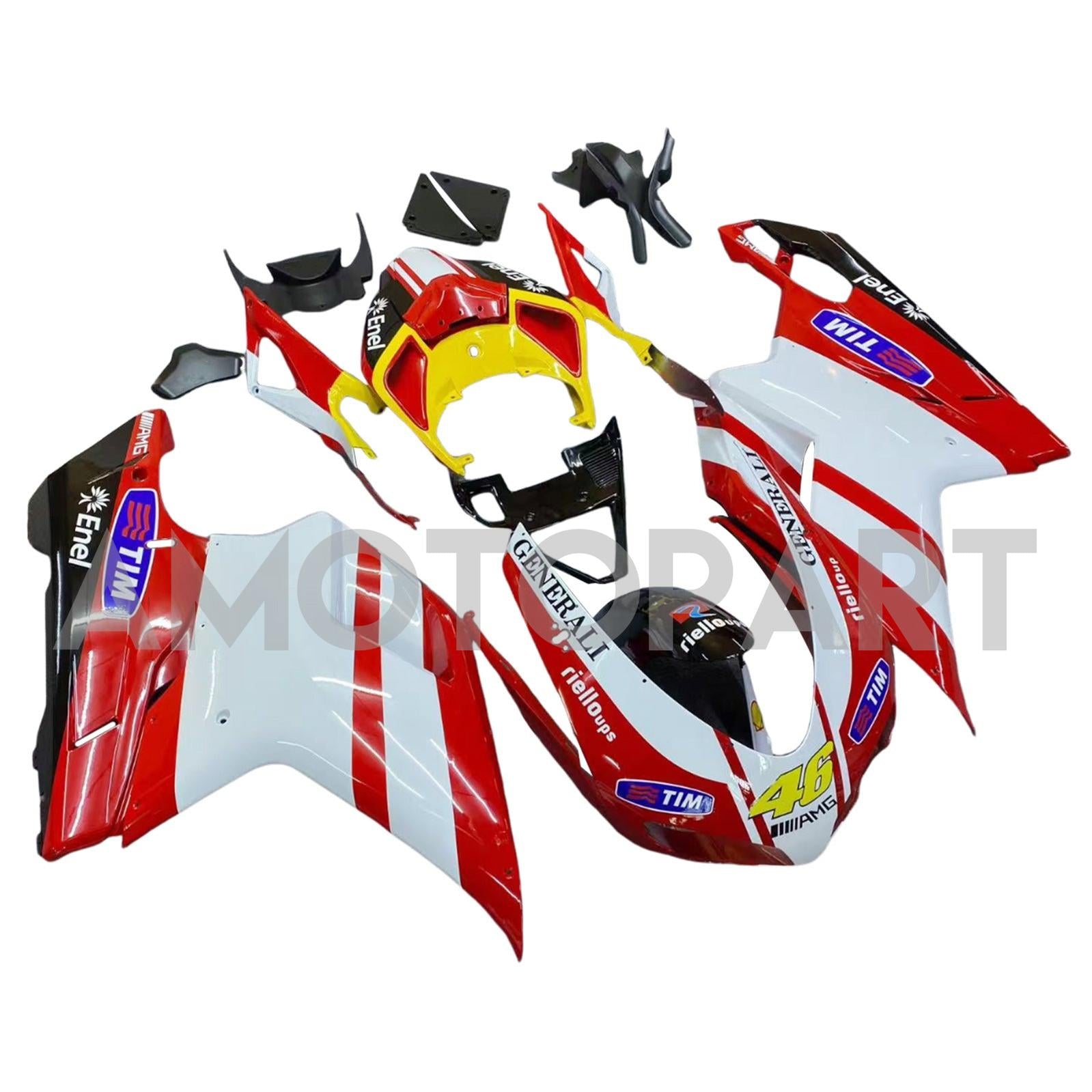 Amotopart All Years Ducati 1098/1198/848 Red White Yellow Fairing Kit