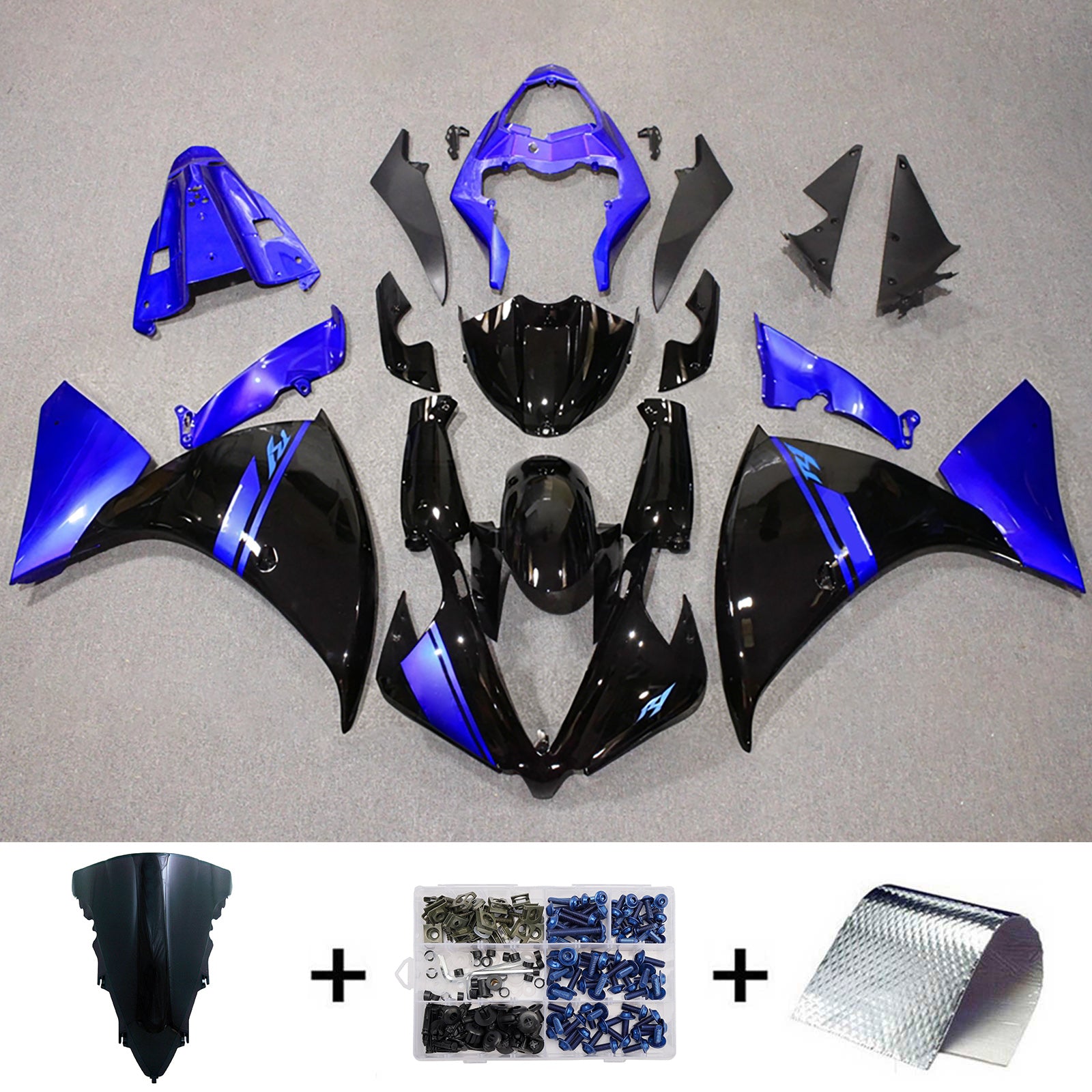 Amotopart 2009-2011 Yamaha YZF-R1 Black/Blue Fairing Kit